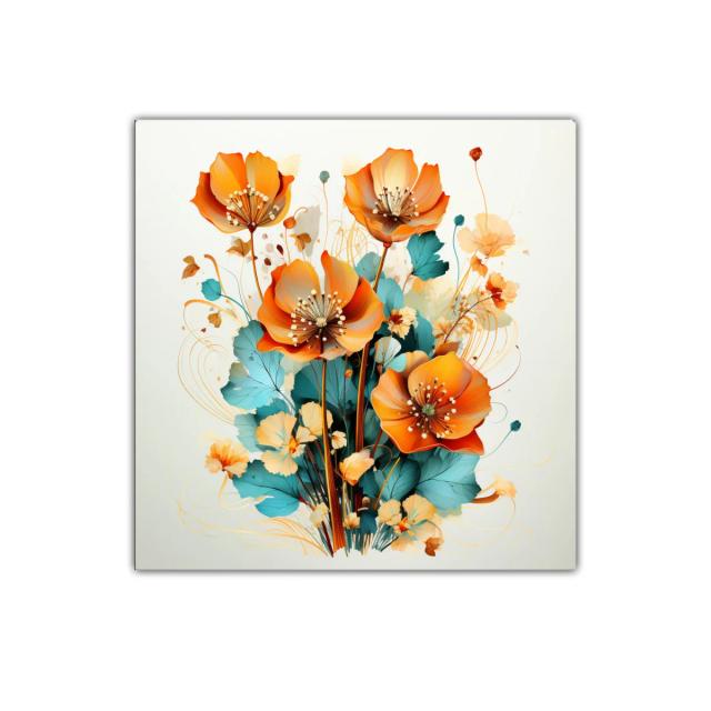 Cuadro decorativo con flores vibrantes en tonos cálidos y azules