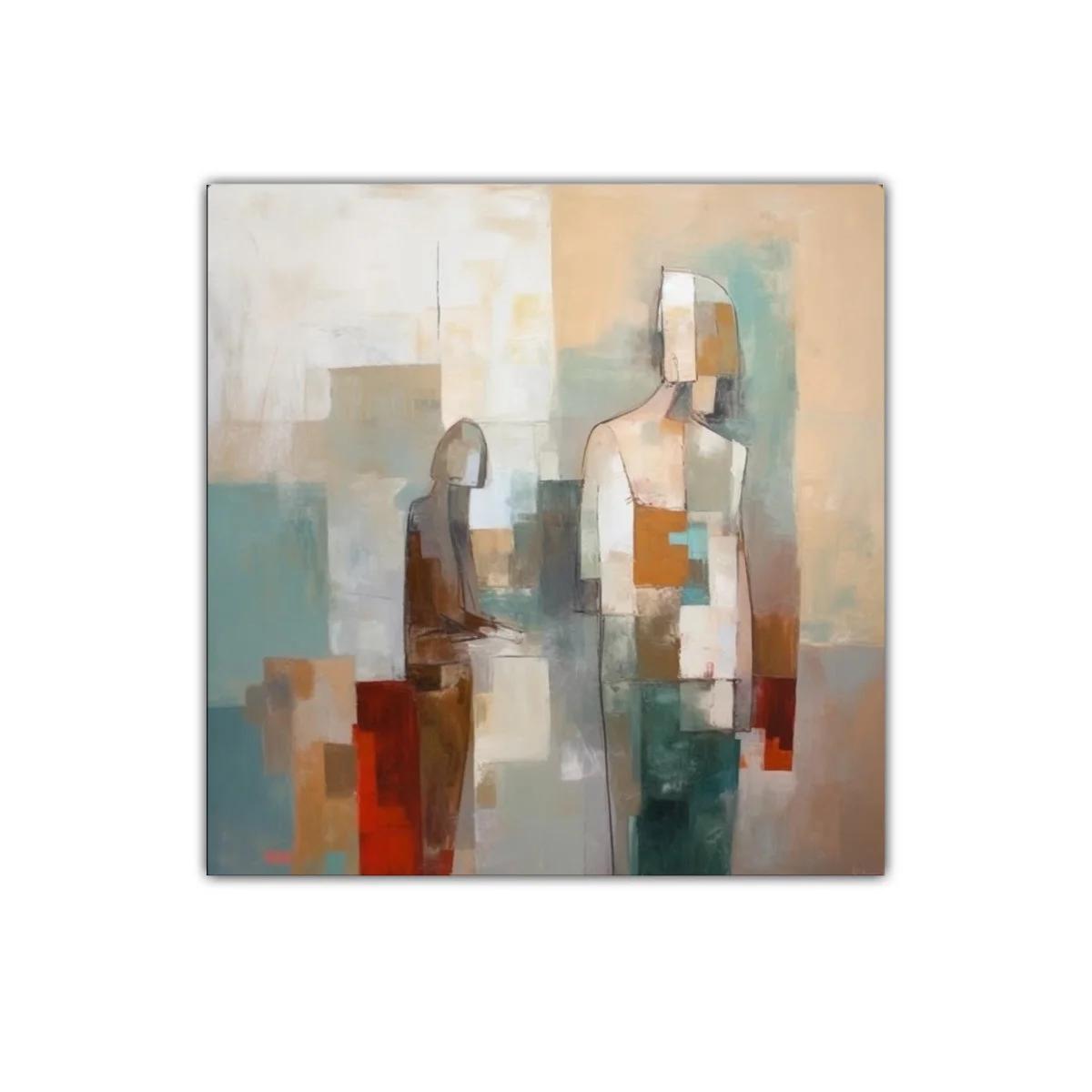 Cuadro abstracto con siluetas en tonos tierra y azules — miniatura 1