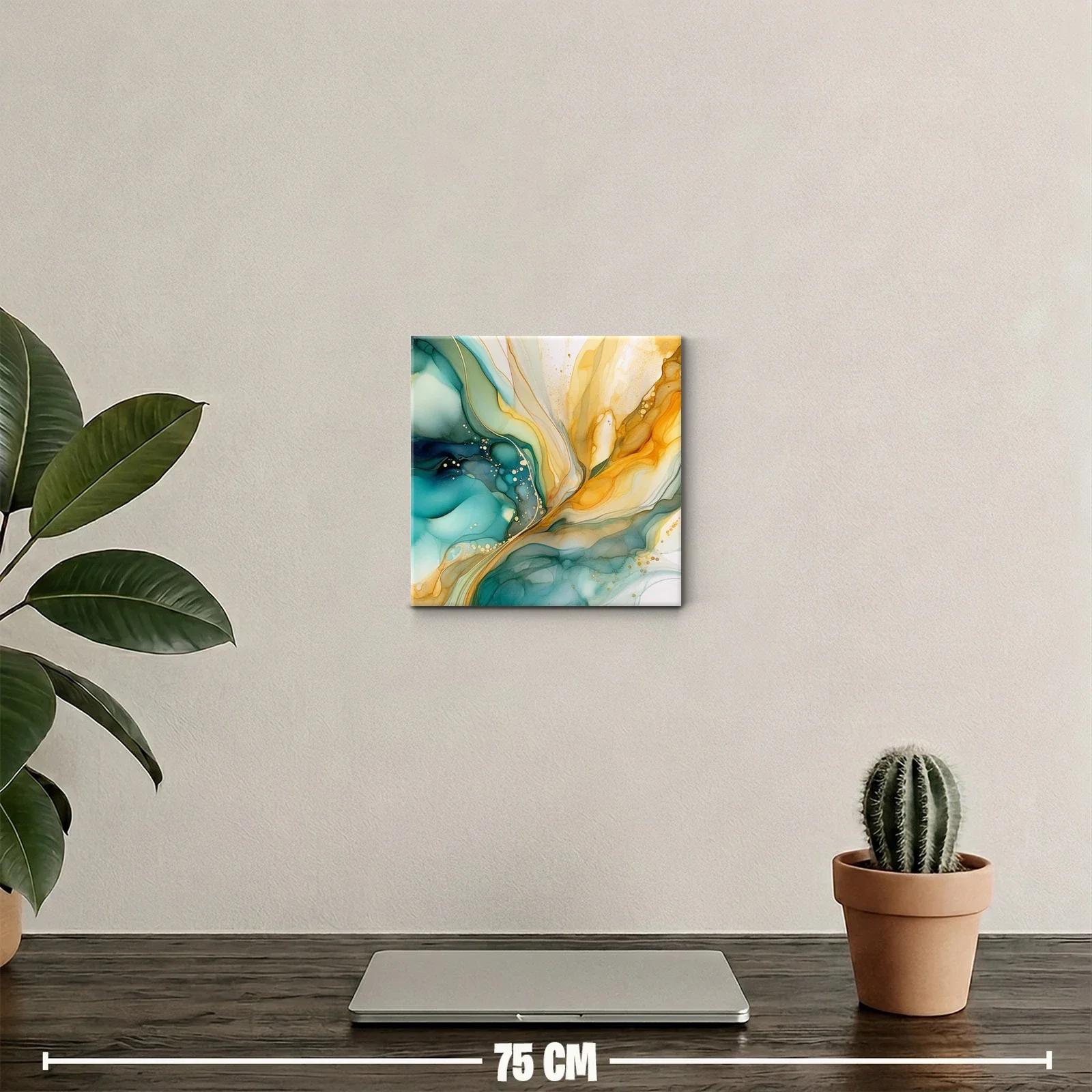 Cuadro decorativo con fluidez en tonos ocres y verdes — miniatura 2