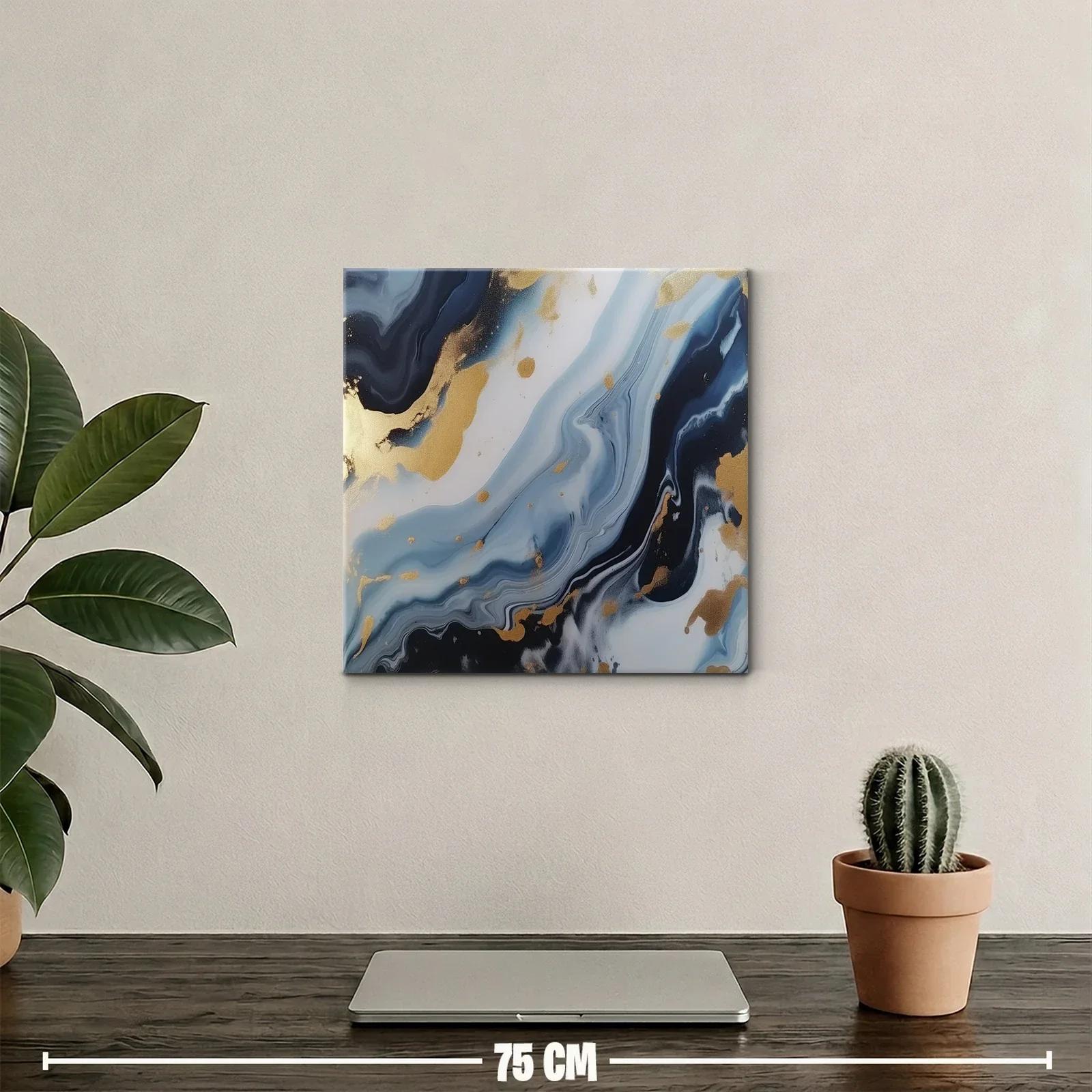 Cuadro abstracto con tonos azules y detalles dorados — miniatura 2
