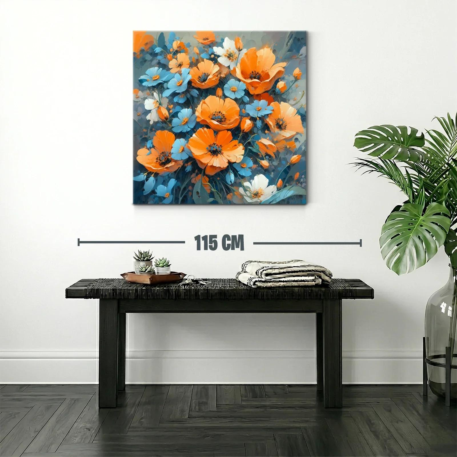 Cuadro floral vibrante en tonos naranja y azul — miniatura 2