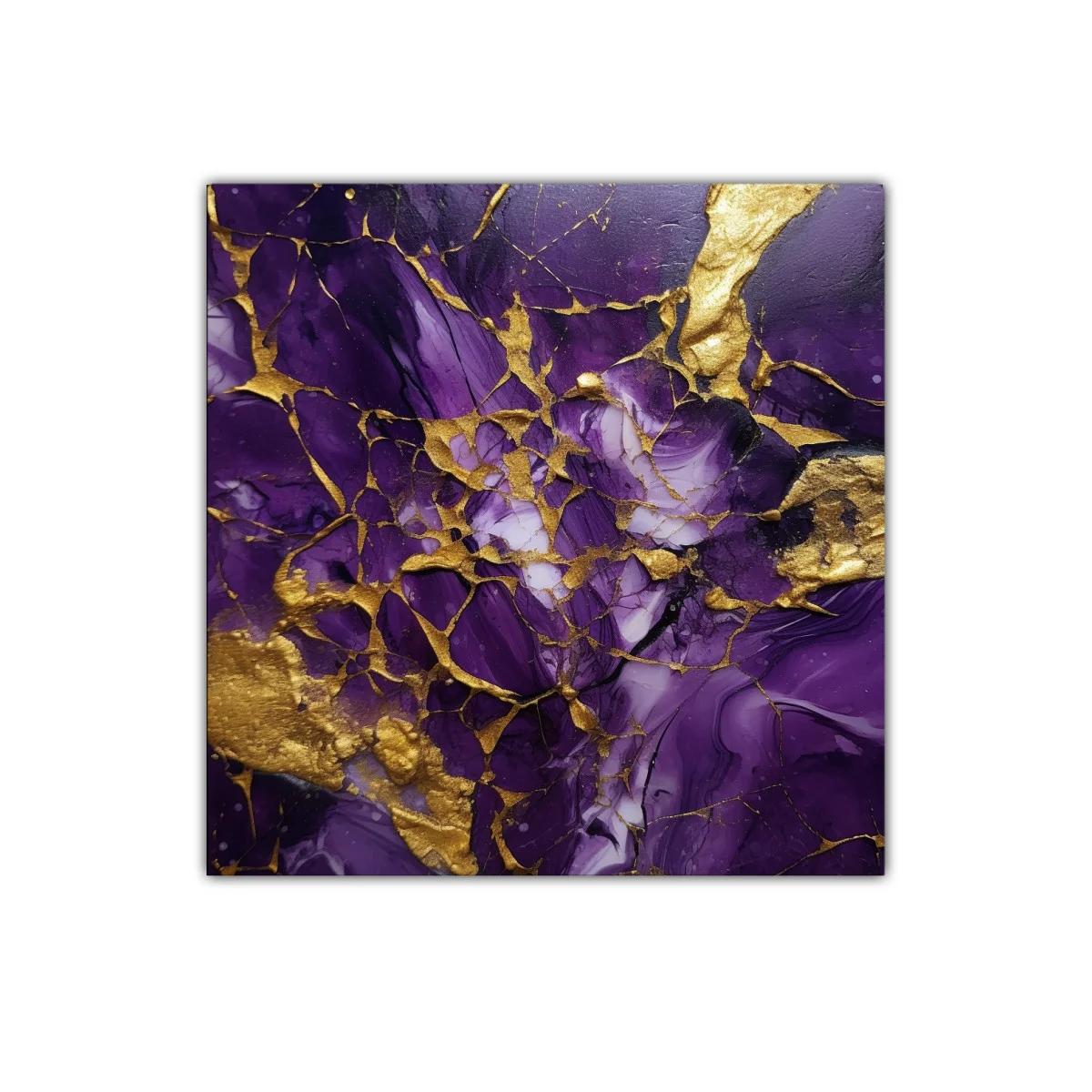 Cuadro abstracto elegante en tonos morados y dorados vibrantes