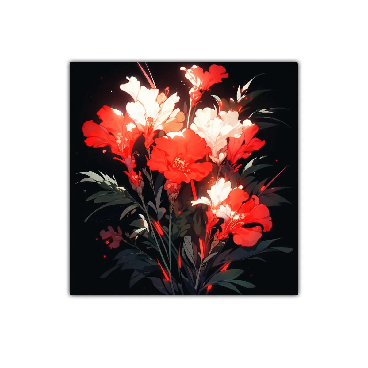 Ramo vibrante de flores rojas y blancas sobre fondo oscuro — imagen principal