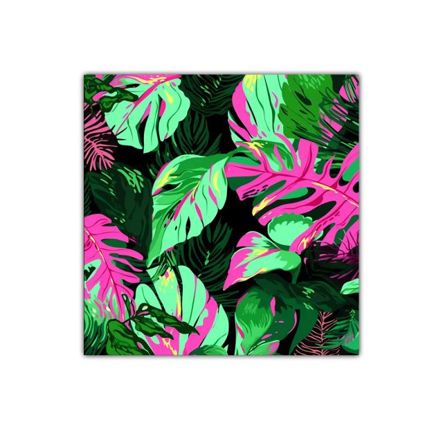 Cuadro decorativo con hojas tropicales en tonos vibrantes