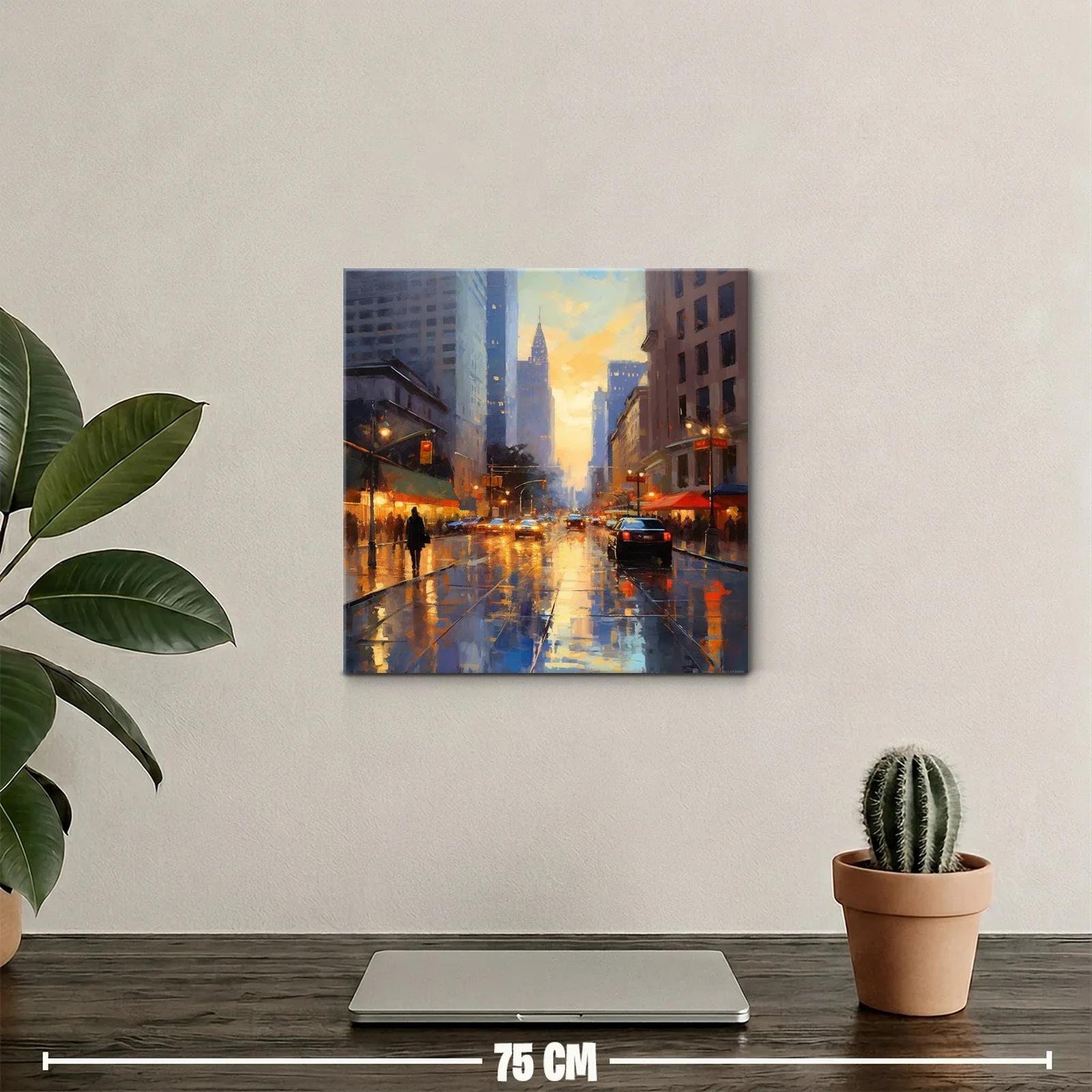 Atardecer urbano con reflejos en calle mojada — miniatura 2