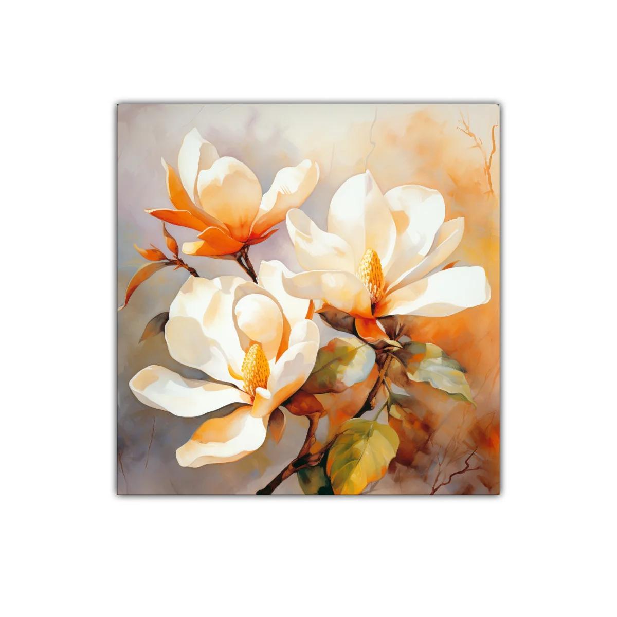Cuadro decorativo de flores blancas y tonos cálidos suaves