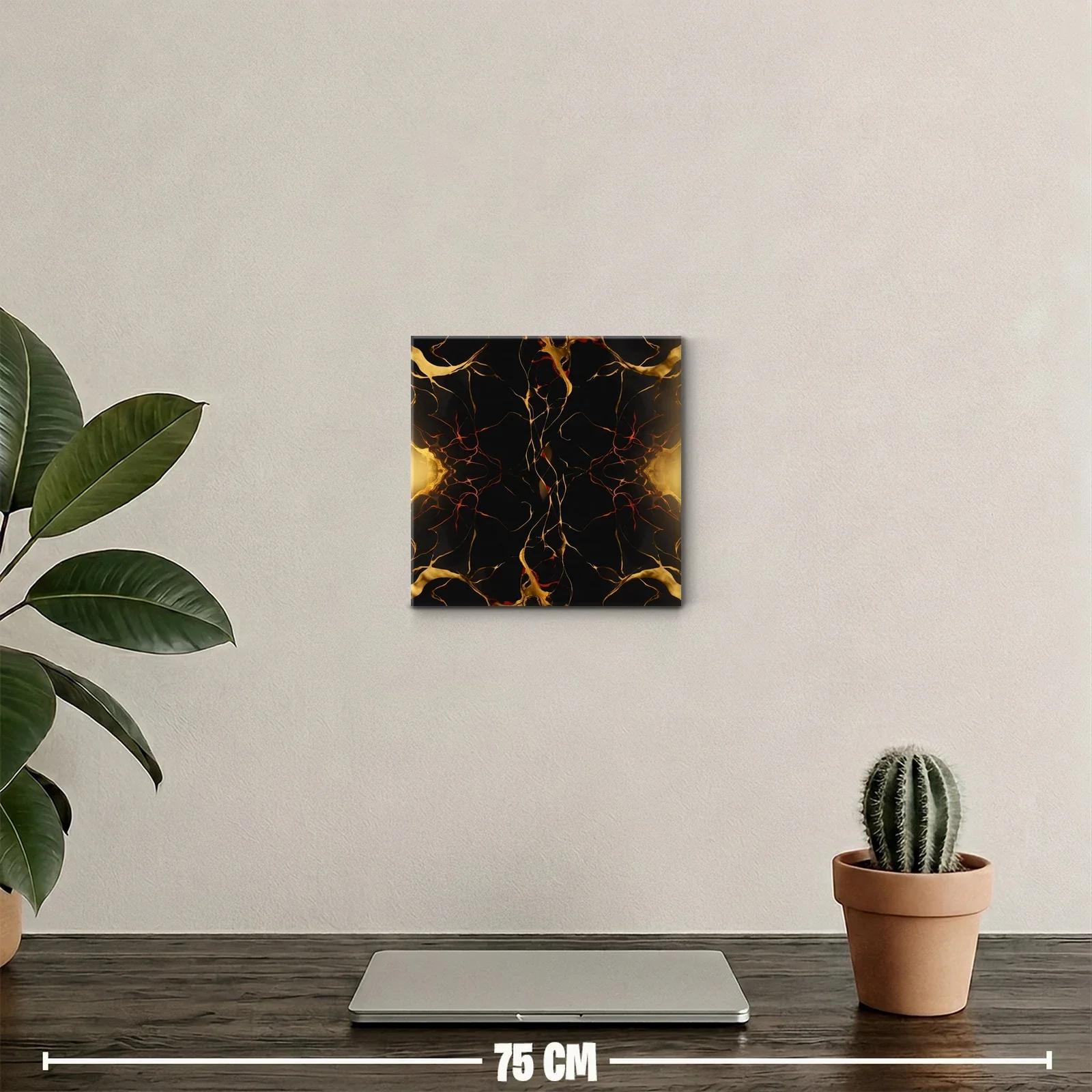 Cuadro decorativo con diseño orgánico en tonos dorados y negros — miniatura 2