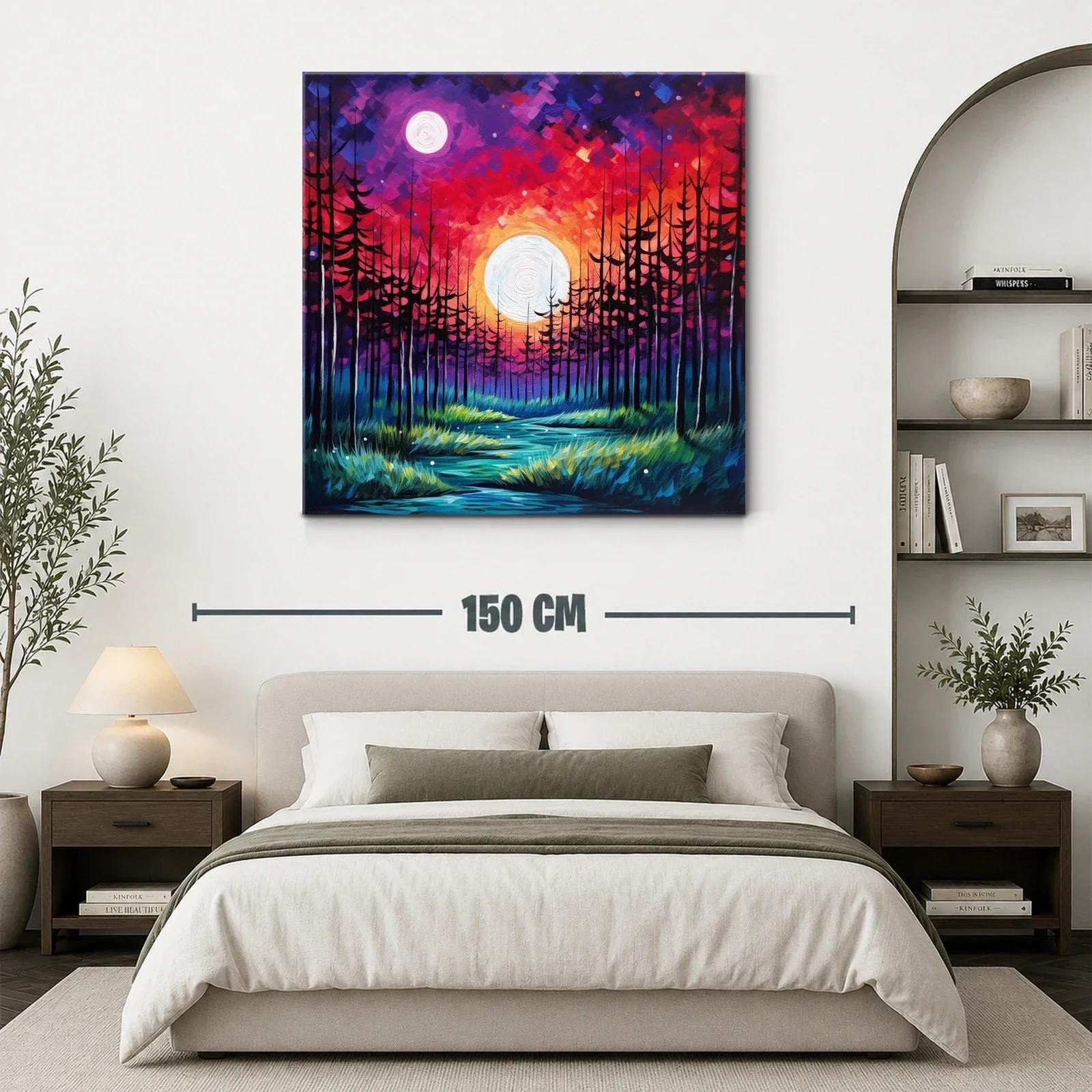 Paisaje de bosque nocturno con luna llena vibrante — miniatura 3