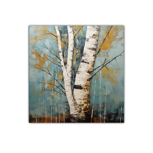 Troncos de abedul en paisaje otoñal sereno