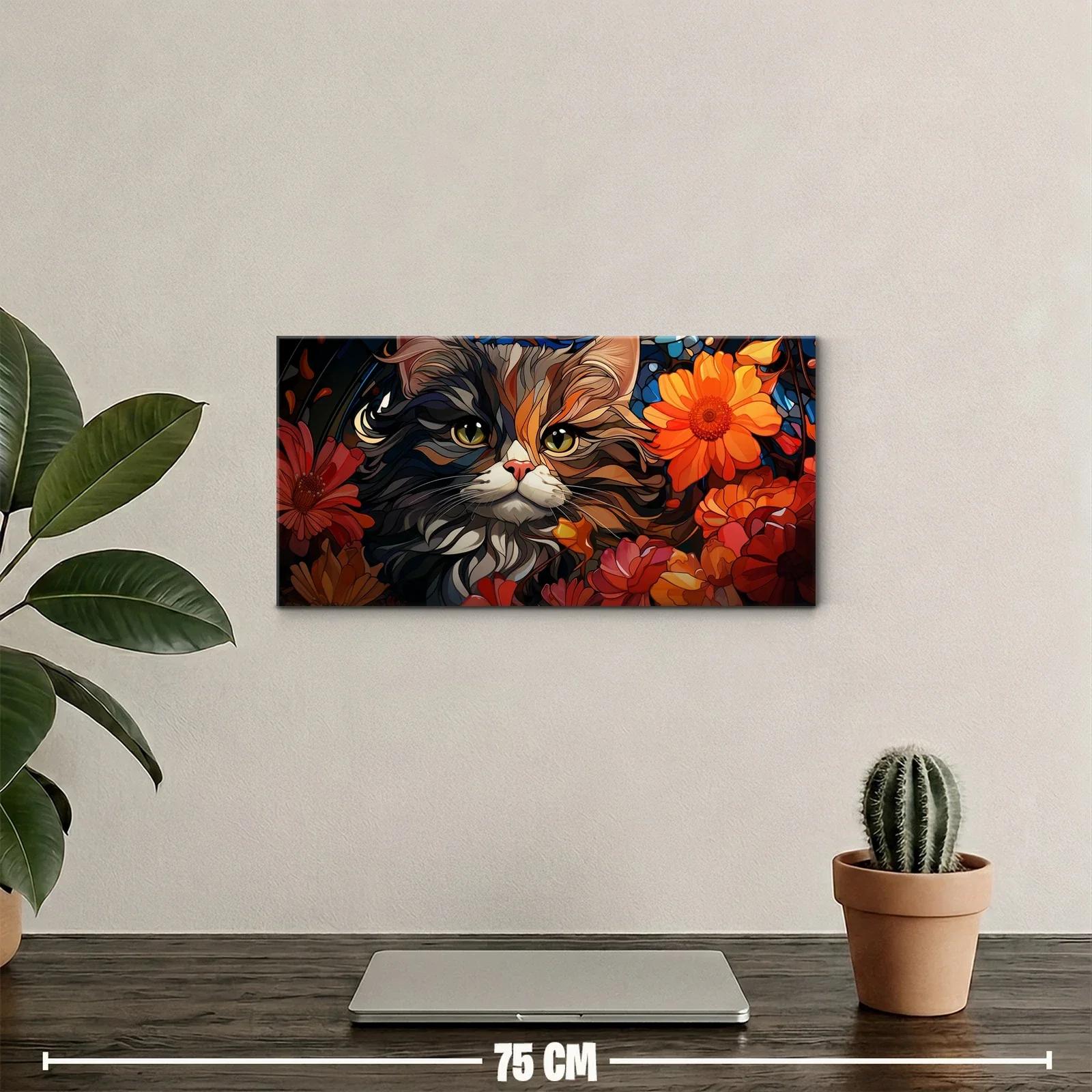 Cuadro gato de pelo largo entre flores densas — miniatura 2