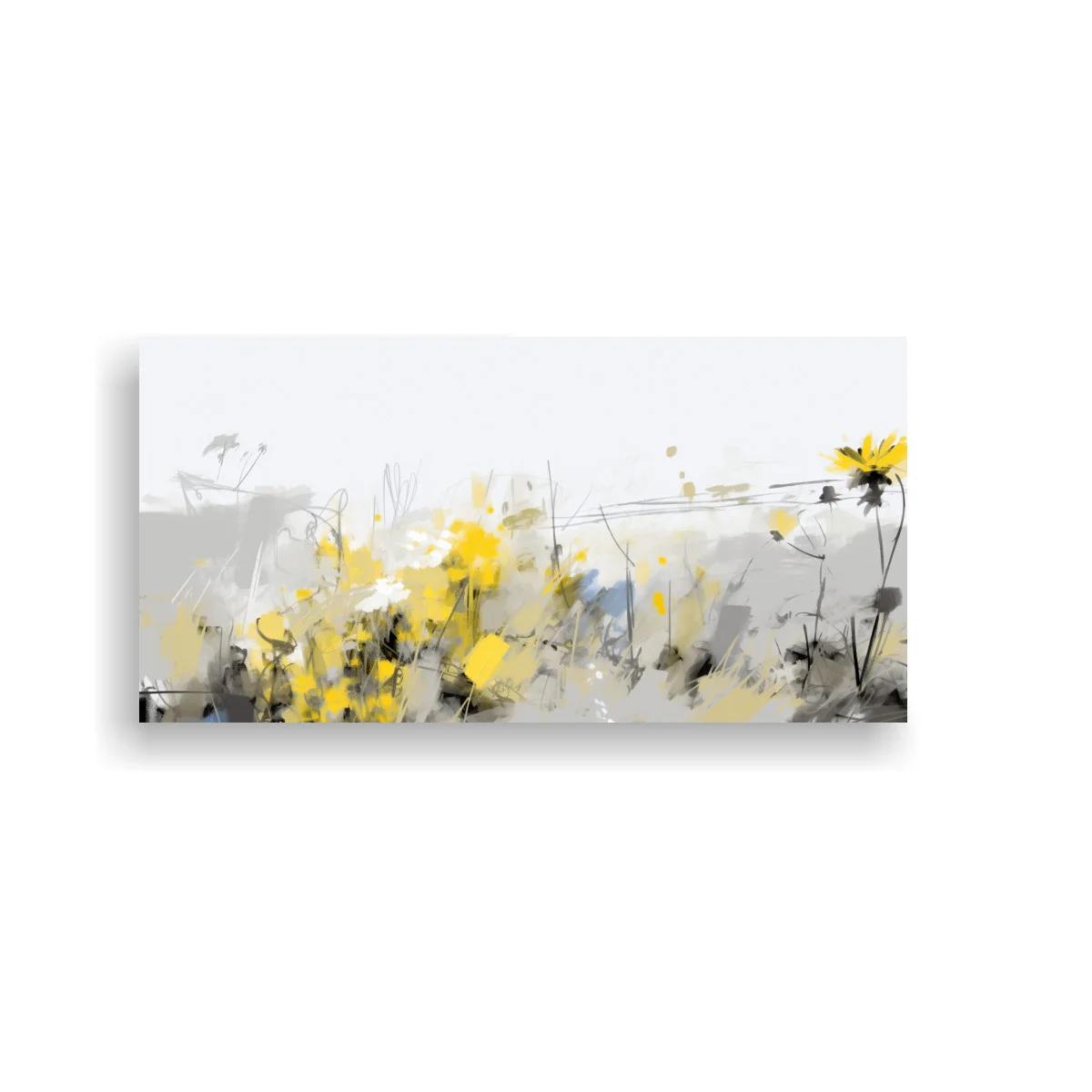 Cuadro flores silvestres amarillas con trazos gestuales