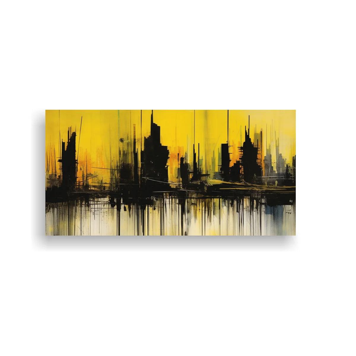 Cuadro skyline urbano abstracto con reflejo dorado