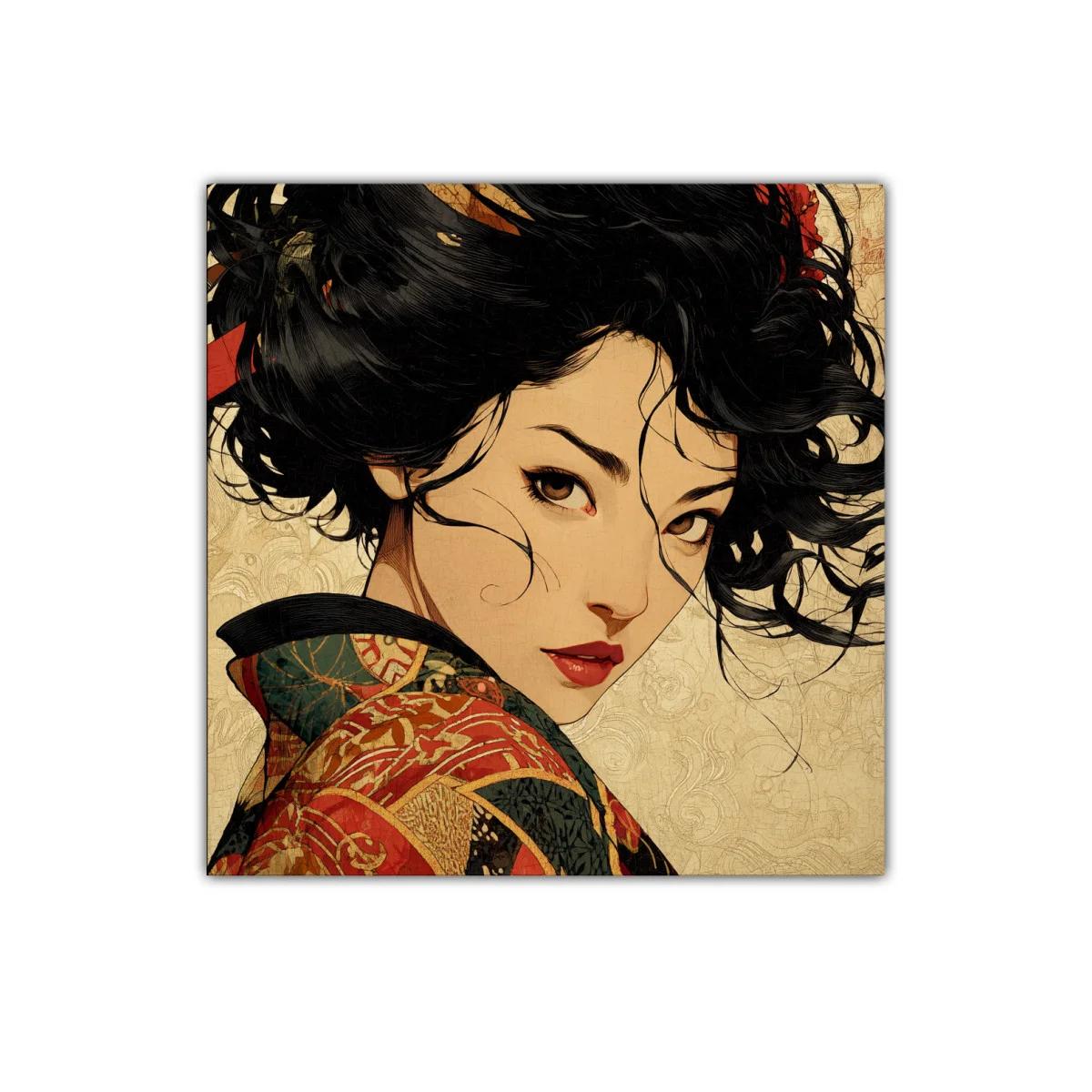 Retrato de mujer con kimono tradicional y mirada intensa — imagen principal