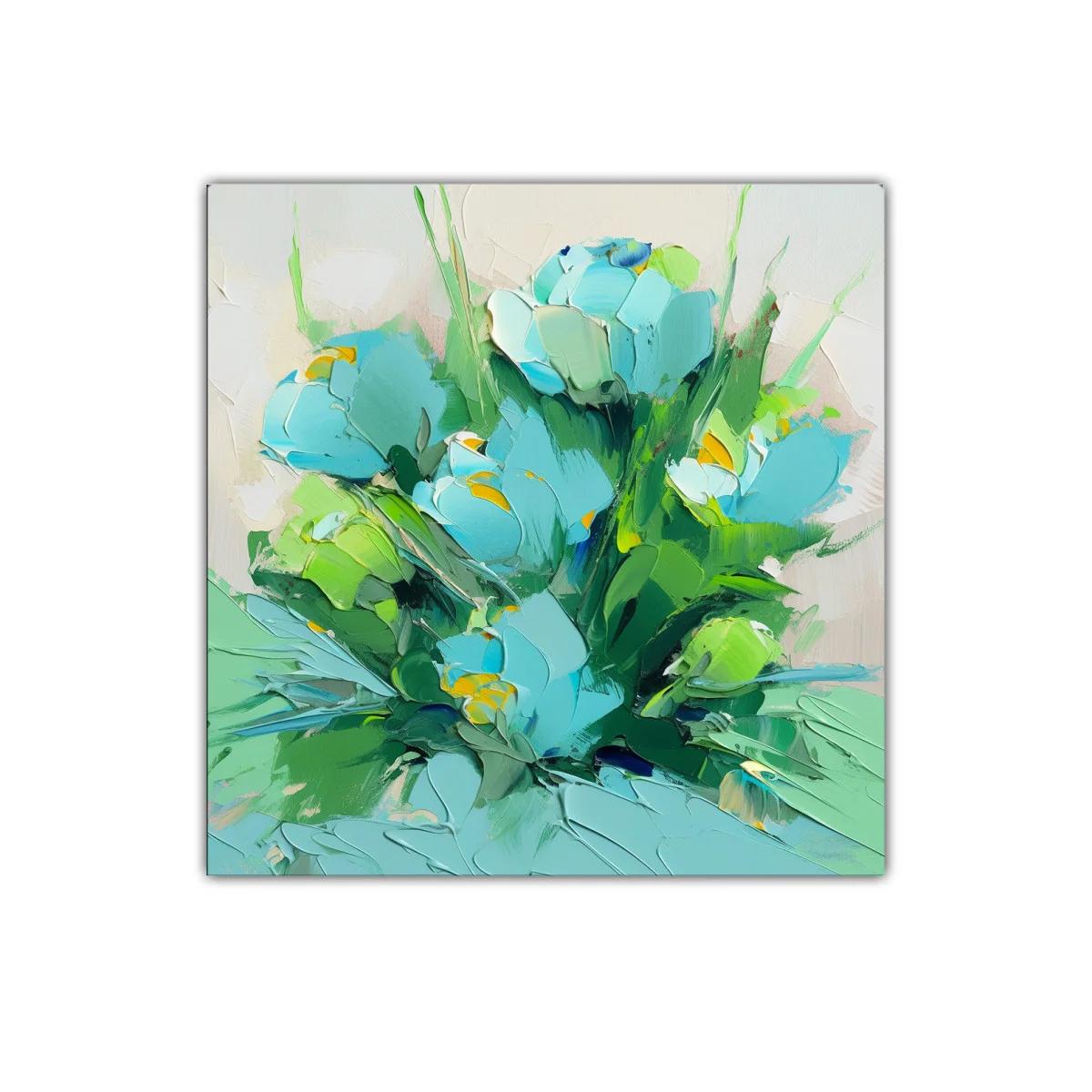 Cuadro decorativo de flores azul verdoso y verdes vibrantes — imagen principal