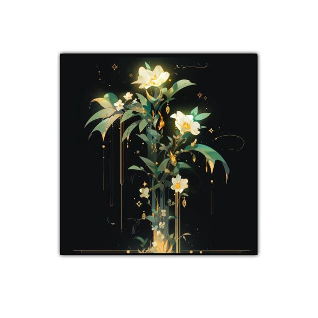 Cuadro decorativo en flores blancas con brillo dorado