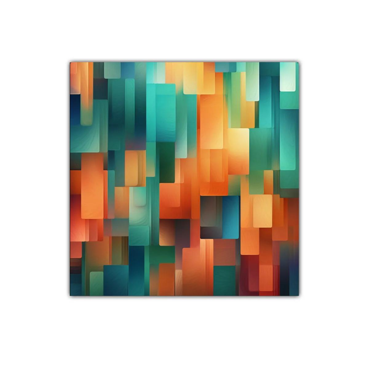Cuadro abstracto geométrico con tonos cálidos y fríos