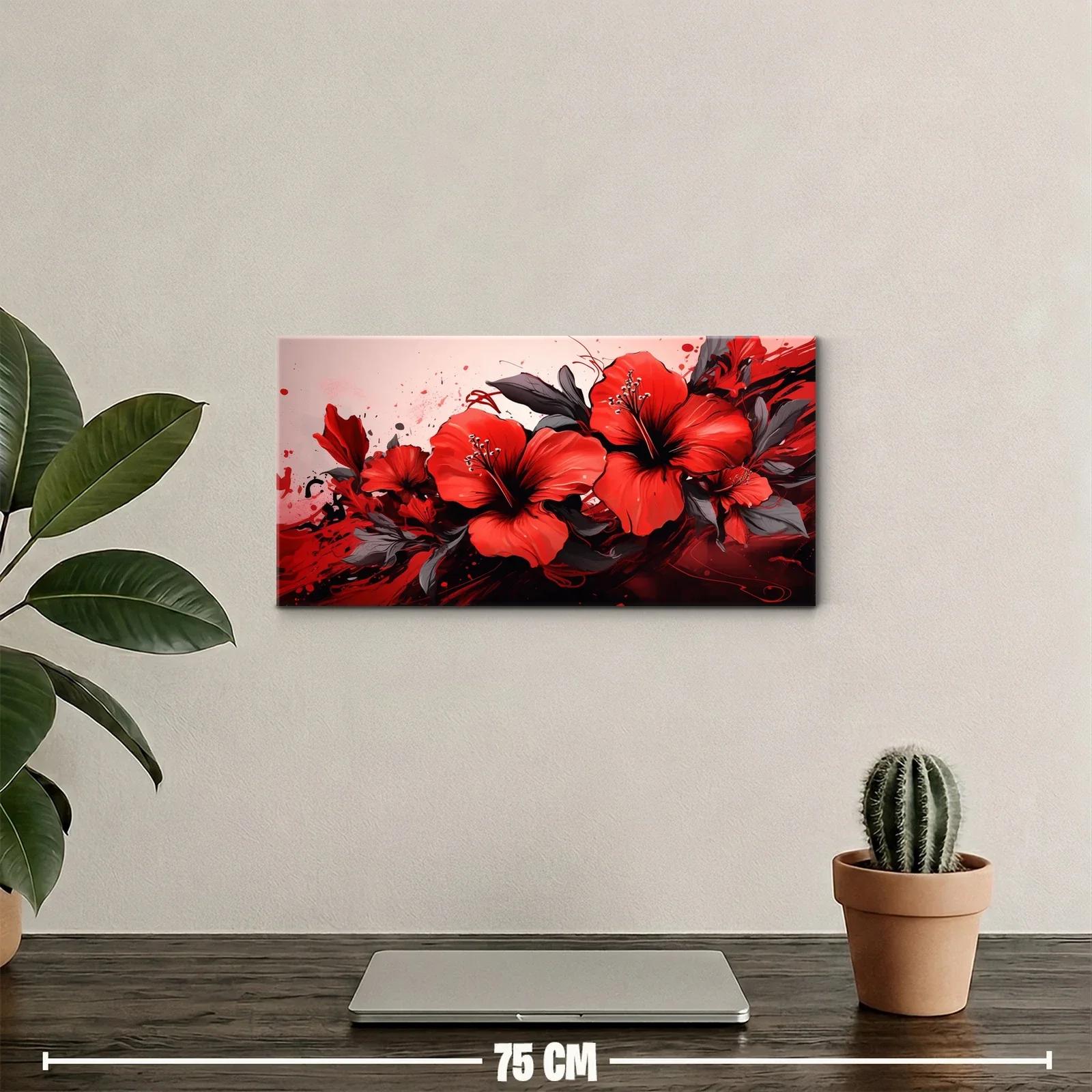 Cuadro hibiscos rojos con salpicaduras y pinceladas expansivas — miniatura 2