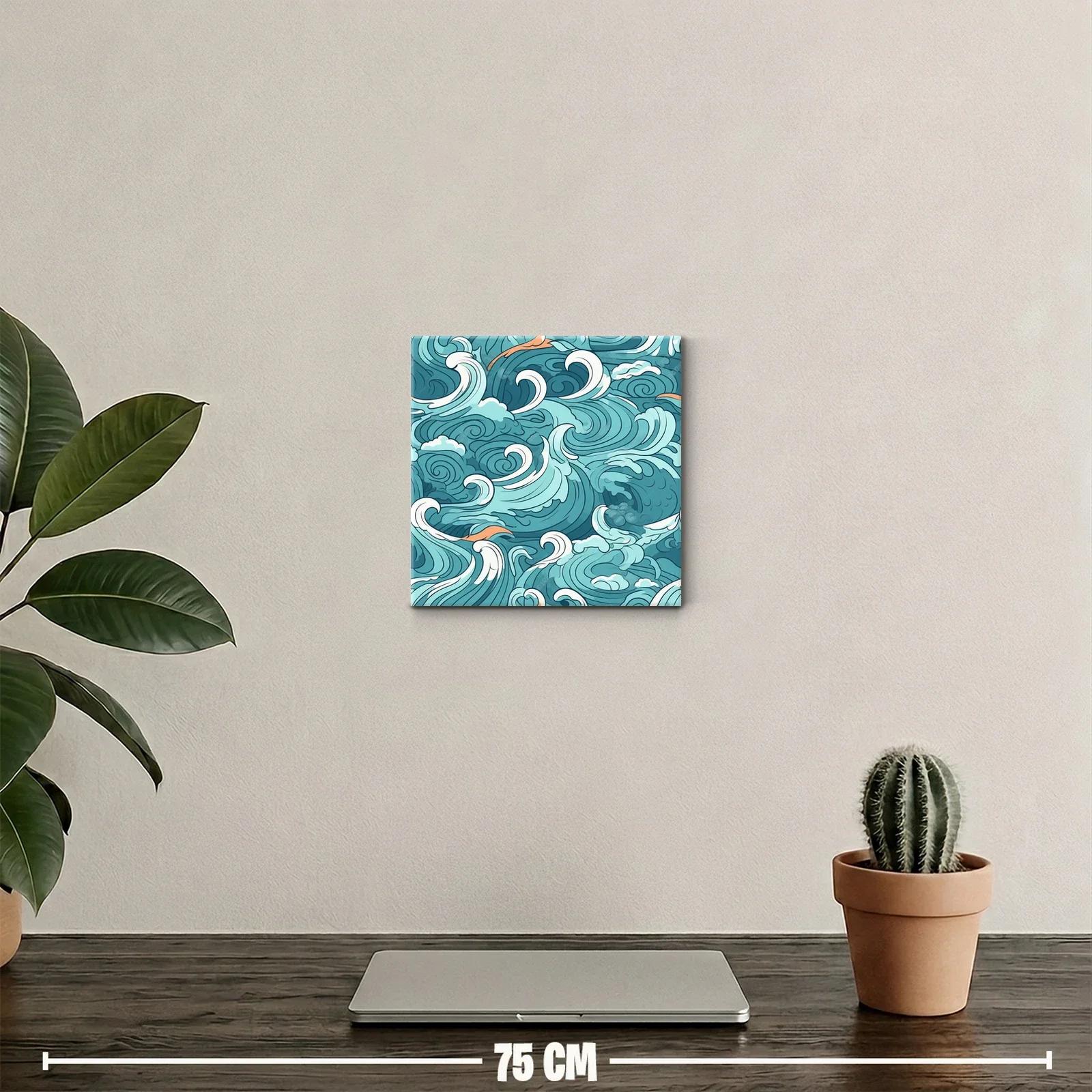 Cuadro decorativo con arte abstracto de olas en tonos azules — miniatura 2