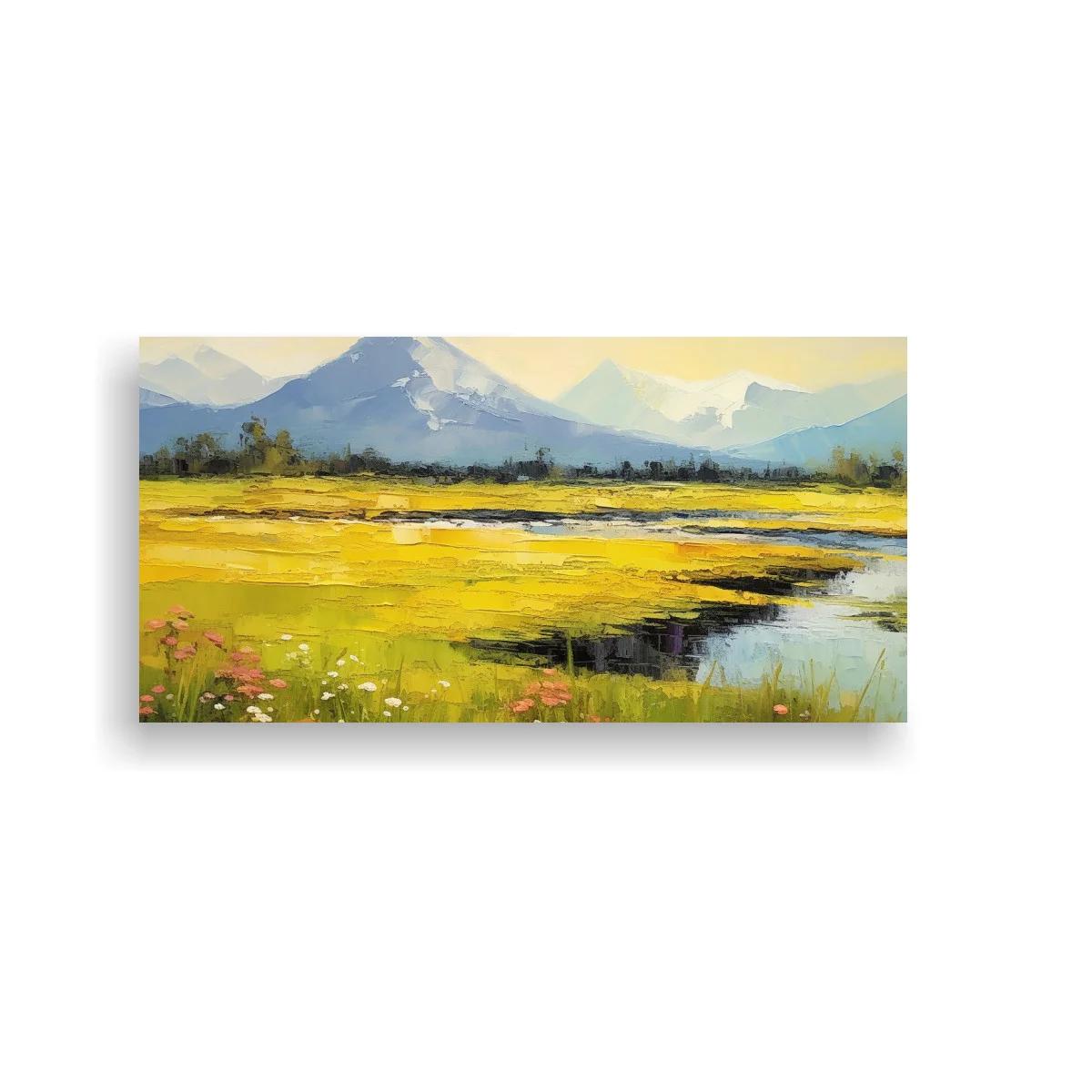 Cuadro paisaje de montaña con río serpenteante