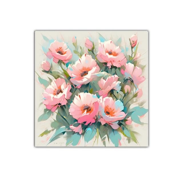 Cuadro decorativo con ramo de flores rosas y verdes