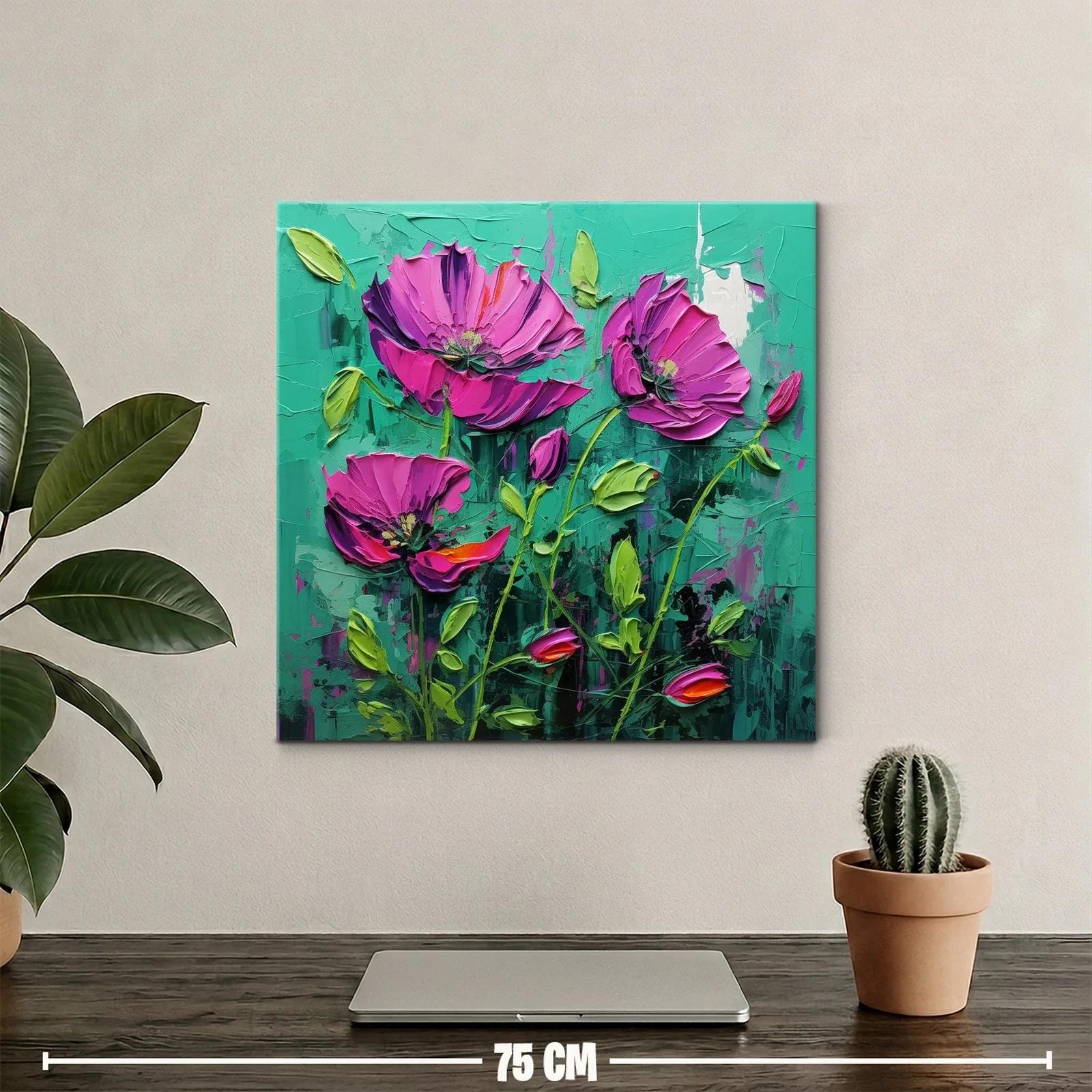 Cuadro con flores fucsias vibrantes sobre fondo verde — miniatura 2