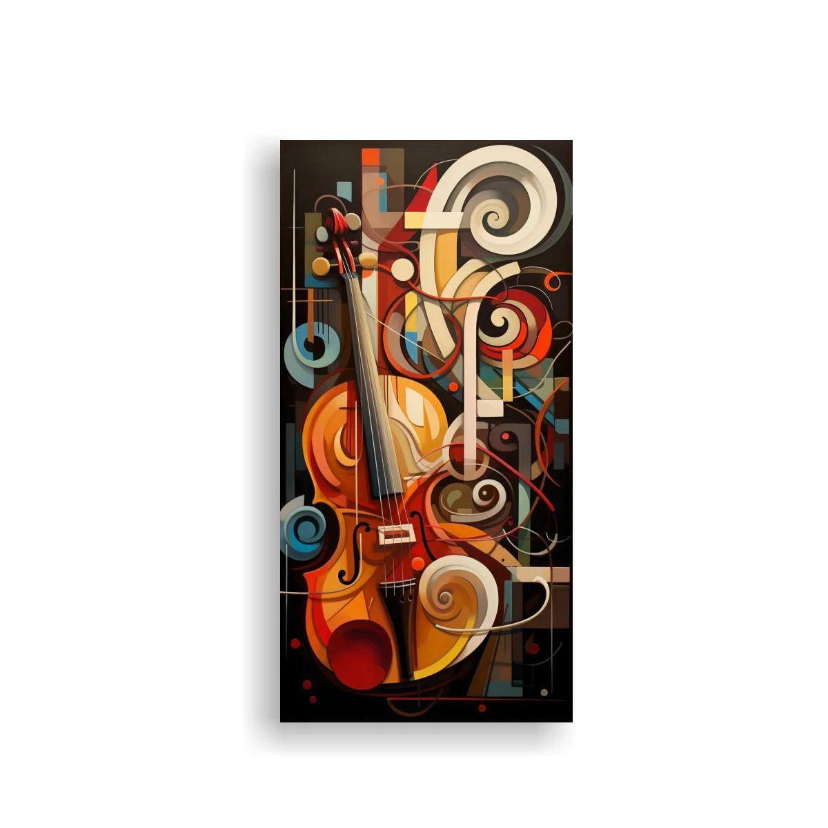 Cuadro violín con círculos y líneas geométricas