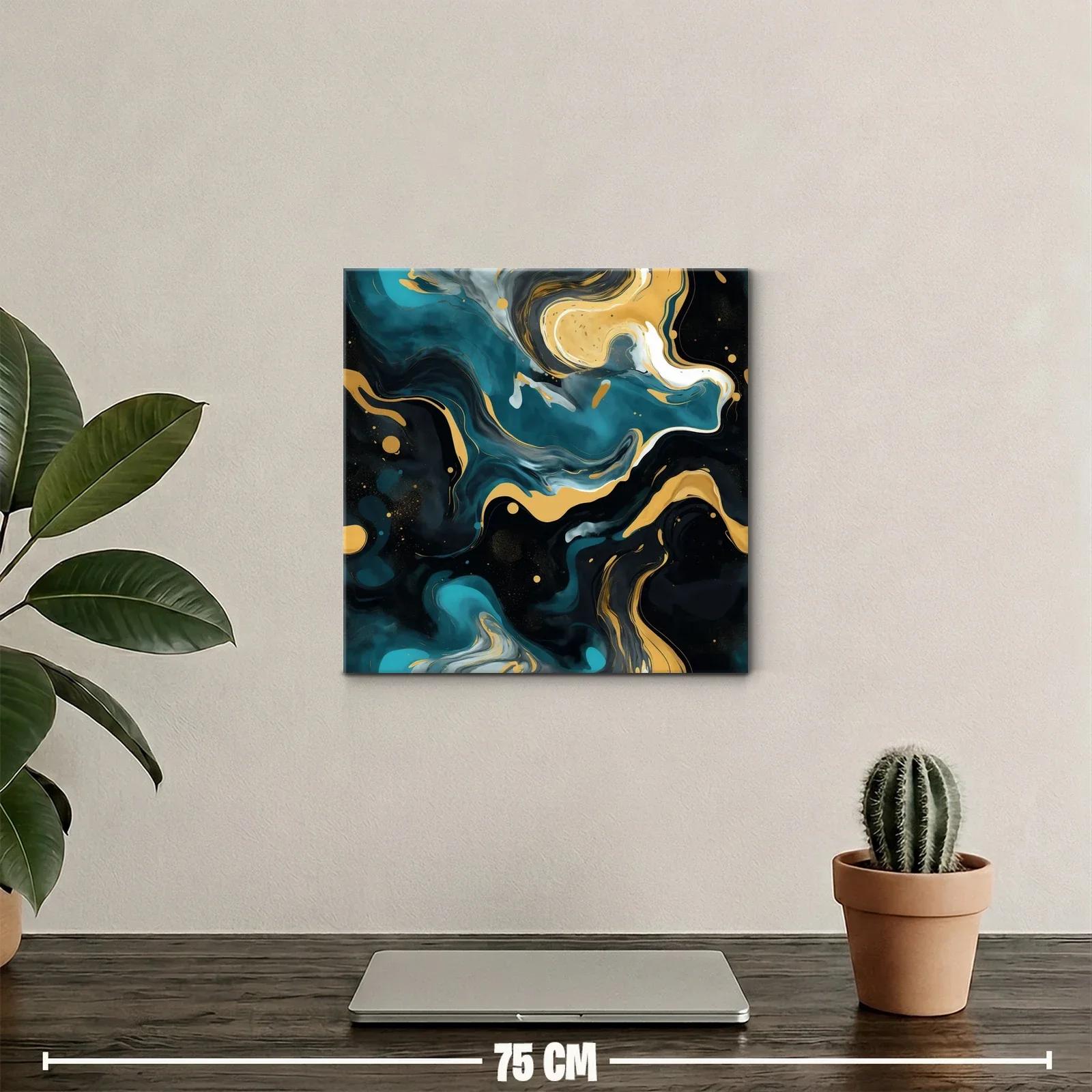 Cuadro abstracto con patrones fluidos y tonos dorados — miniatura 2