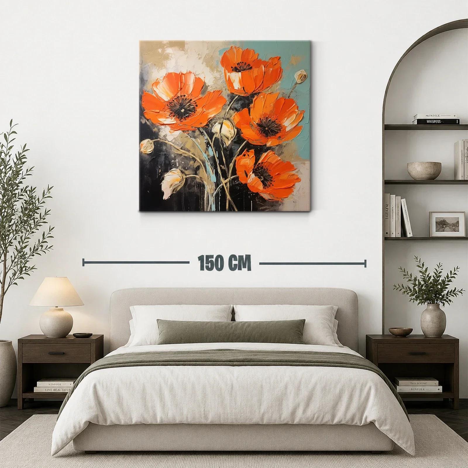 Cuadro con amapolas vibrantes en tonos naranja y tierra — miniatura 3