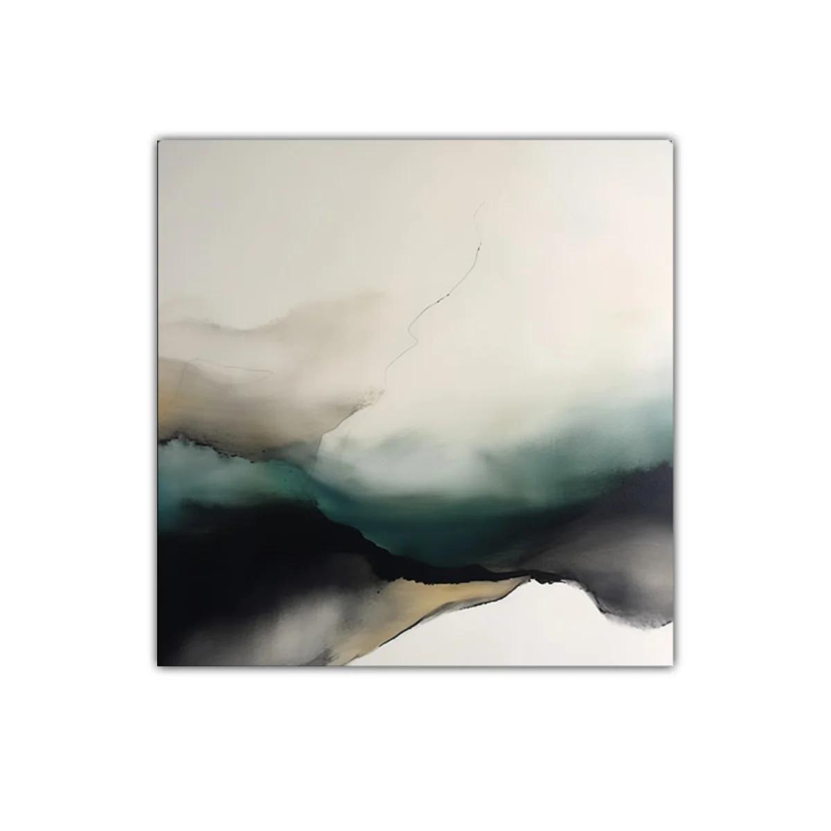 Cuadro abstracto con tonos grises verdes y beige para decoración elegante — miniatura 1