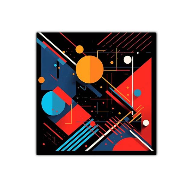 Composición geométrica vibrante con formas y líneas coloridas