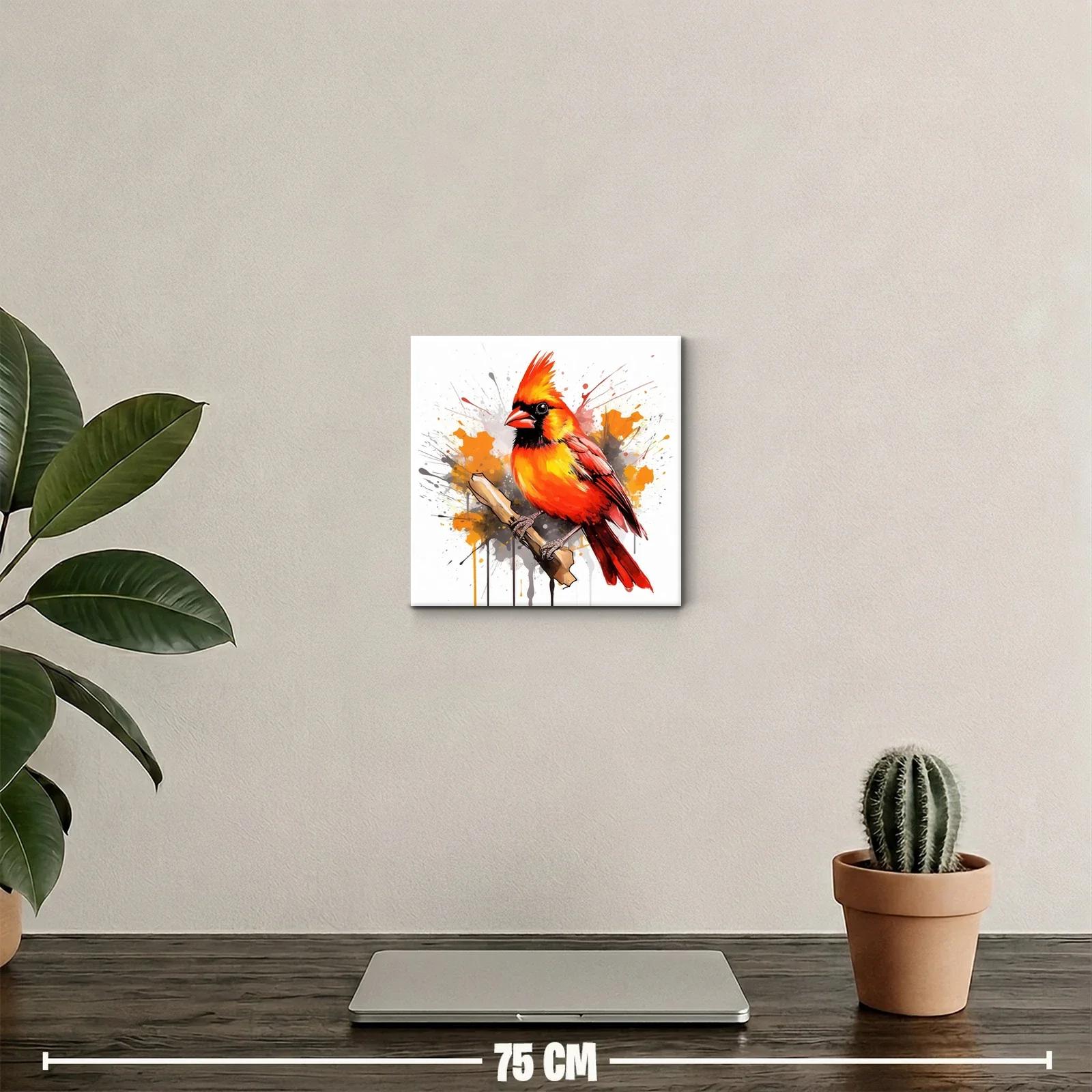 Cuadro decorativo de pájaro cardenal en tonos cálidos vivos — miniatura 2