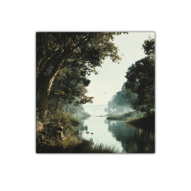 Paisaje sereno con río y árboles frondosos