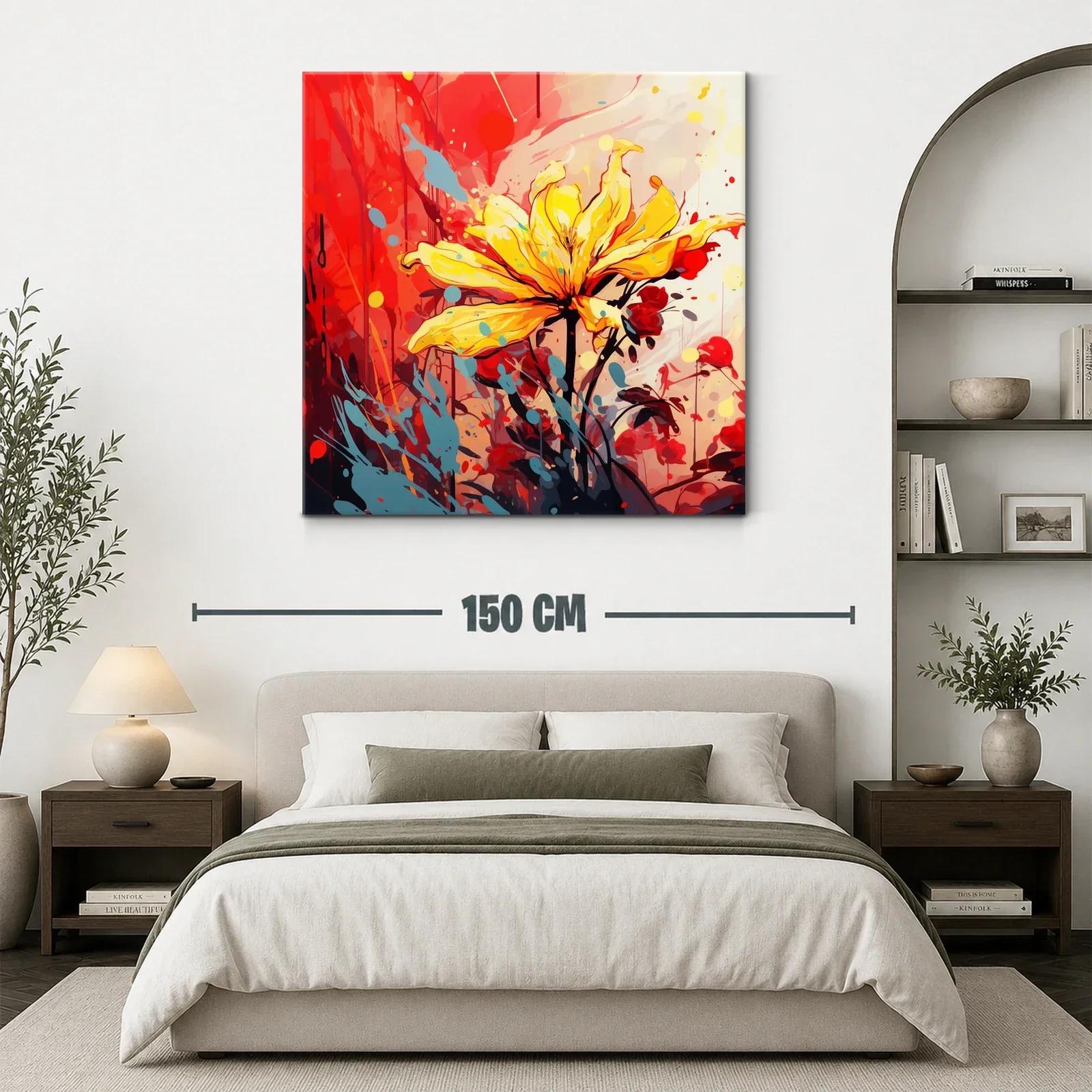 Flor amarilla vibrante con fondo rojo y azul moderno — miniatura 3