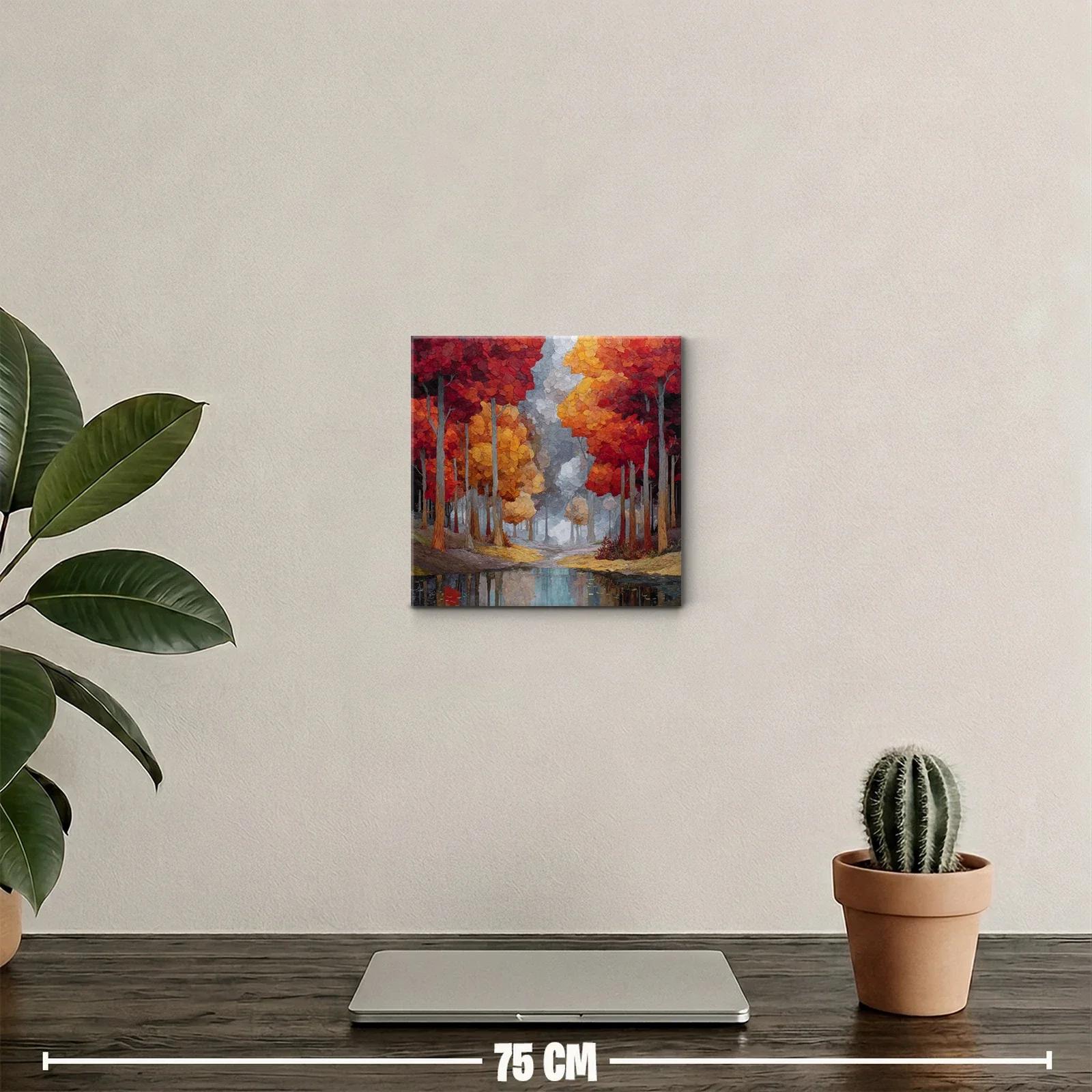 Paisaje otoñal con árboles y reflejo en agua serena — miniatura 2