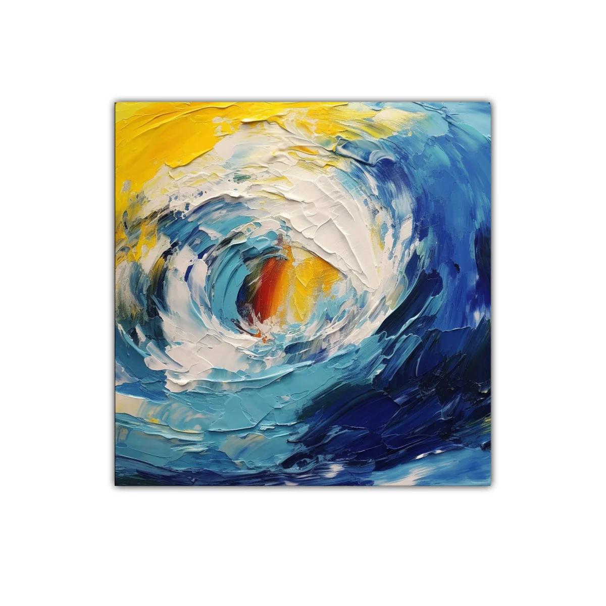 Cuadro abstracto de oleaje dinámico en tonos azul y amarillo — imagen principal