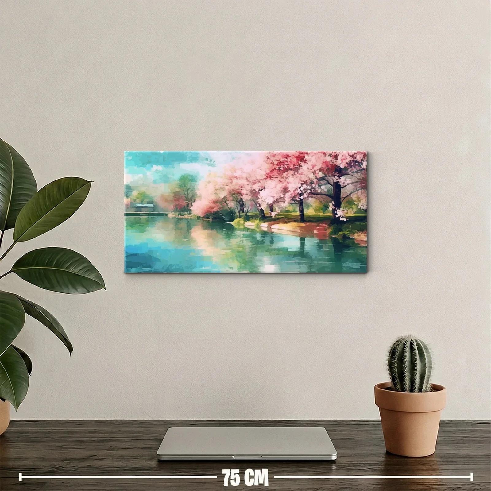 Cuadro árboles de cerezo en flor junto a un lago — miniatura 2