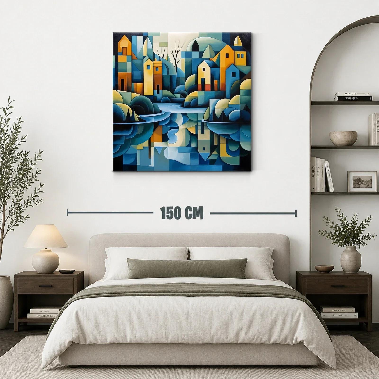 Paisaje urbano abstracto con reflejos en tonos azules y ocres — miniatura 3
