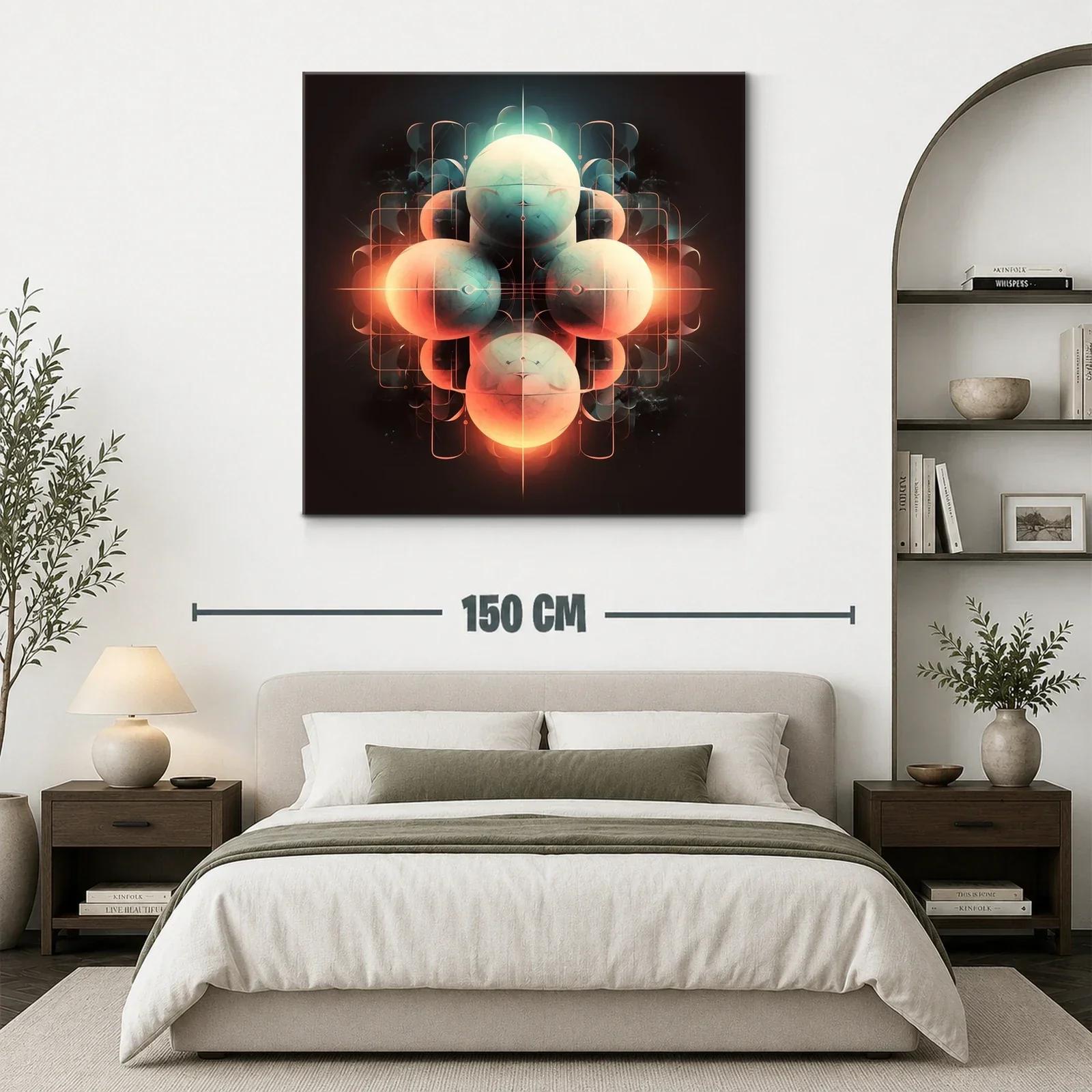 Arte abstracto con esferas luminosas en tonos cálidos y fríos — miniatura 3