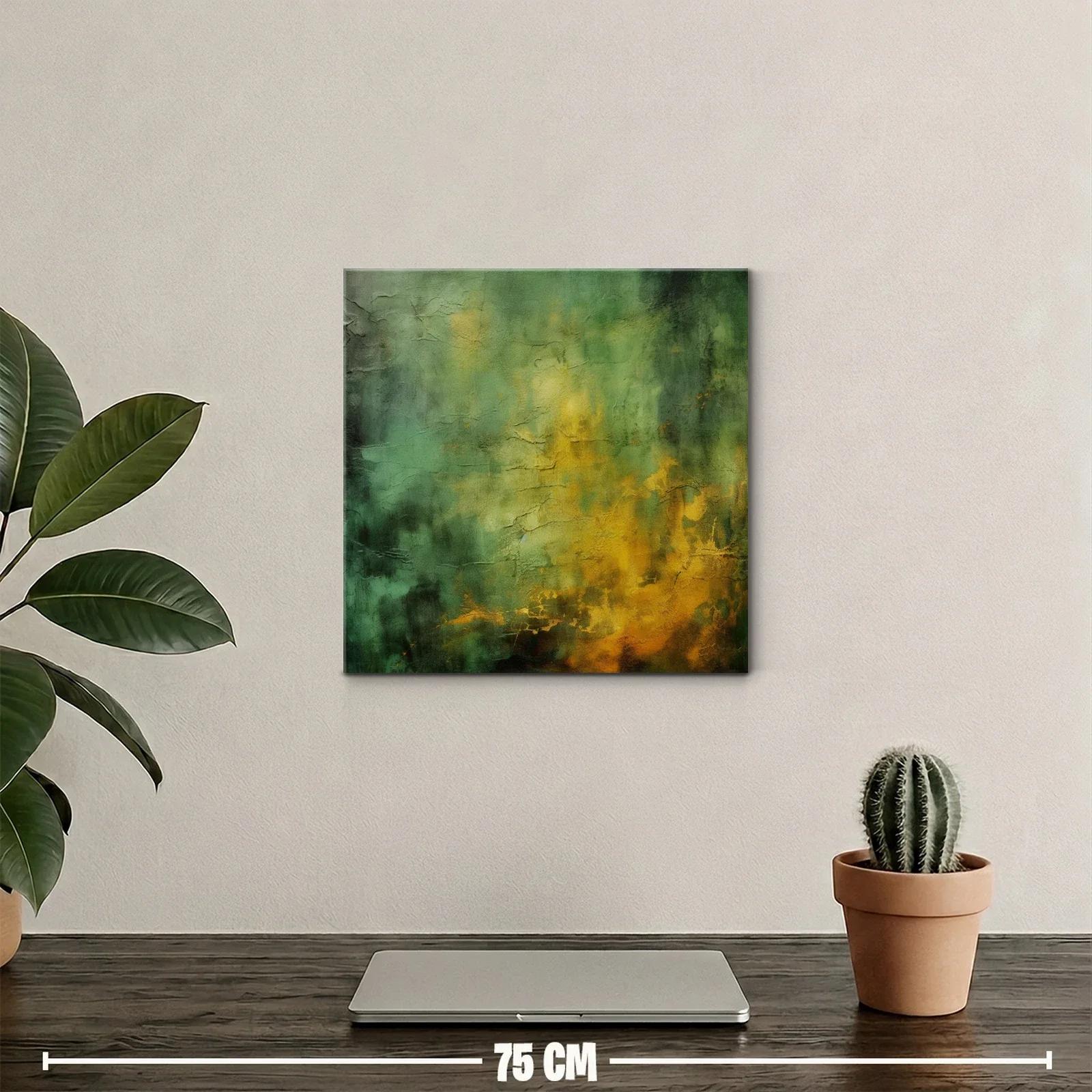 Cuadro abstracto con texturas en tonos verdes y dorados — miniatura 2