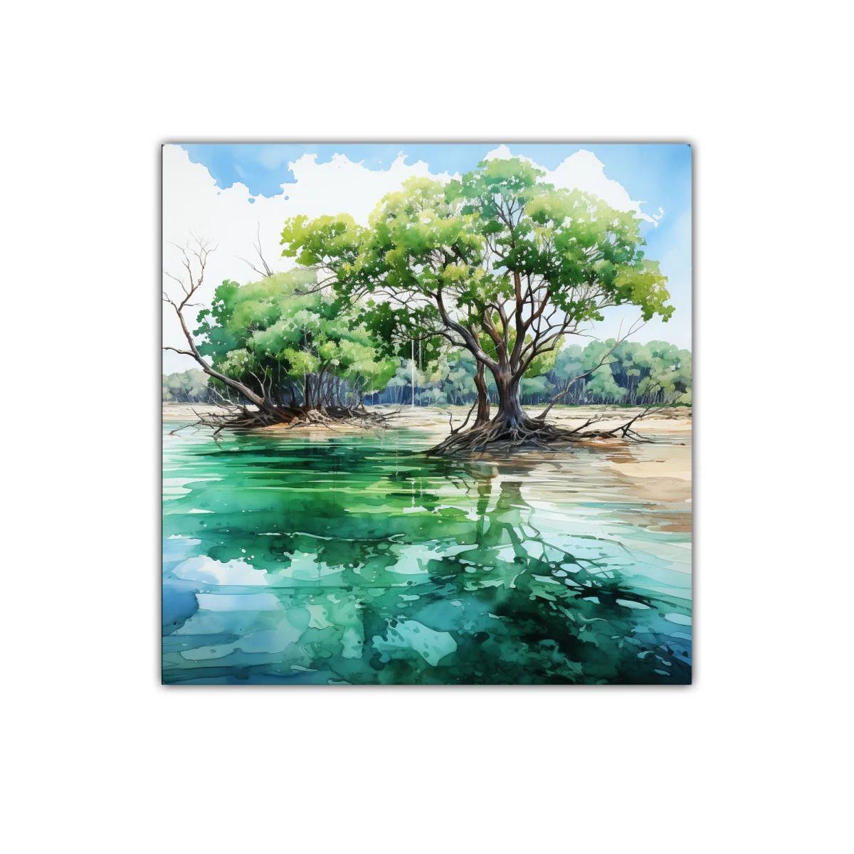 Paisaje natural con árboles reflejados en agua tranquila