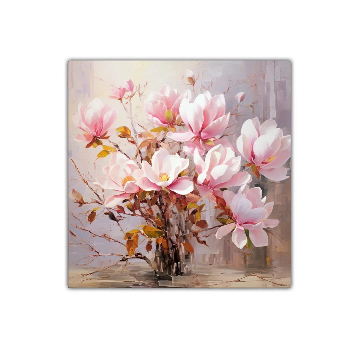 Cuadro con delicadas flores rosadas y follaje otoñal — imagen principal