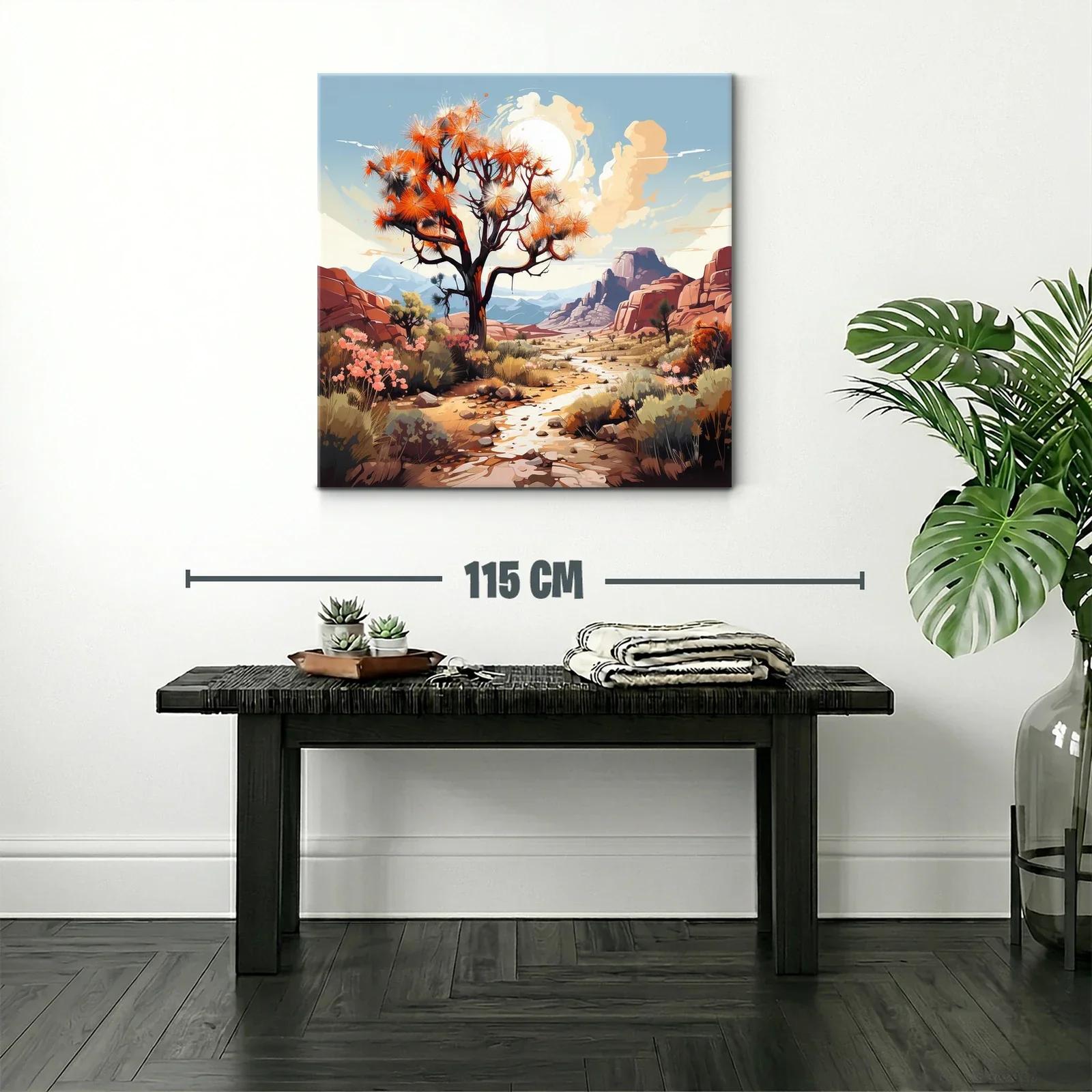 Paisaje desértico con árbol y flora en tonos cálidos — miniatura 2