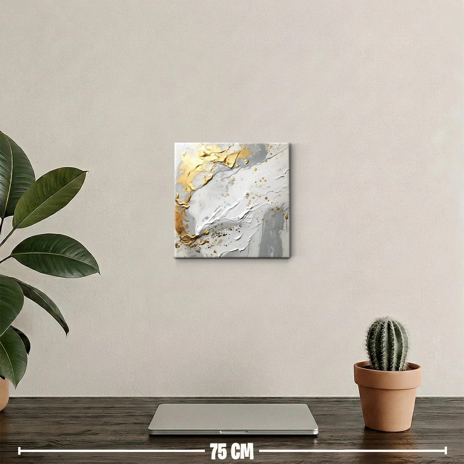 Cuadro abstracto tonos dorados y grises con relieve elegante — miniatura 2
