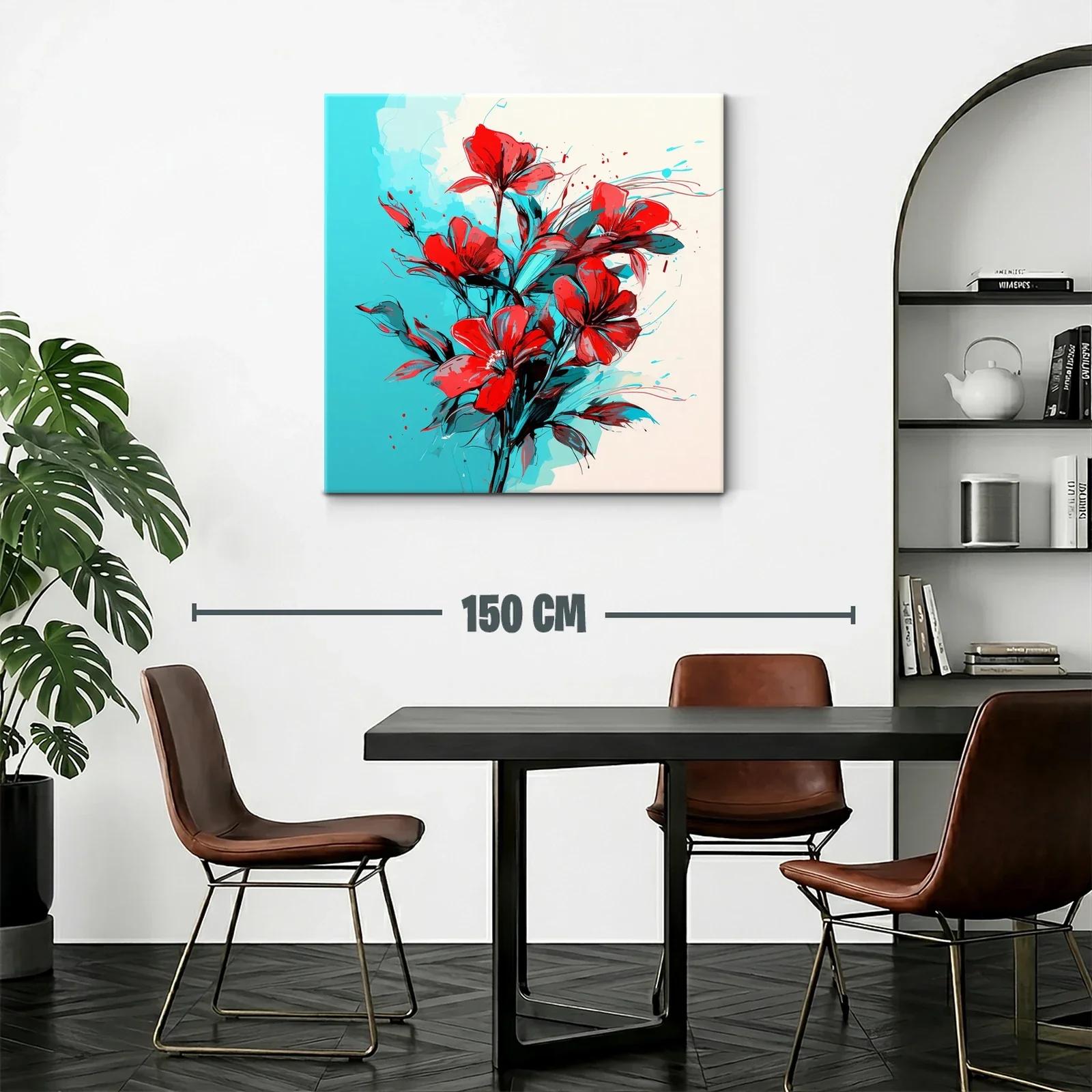 Ramo vibrante de flores rojas sobre fondo azul y beige — miniatura 2