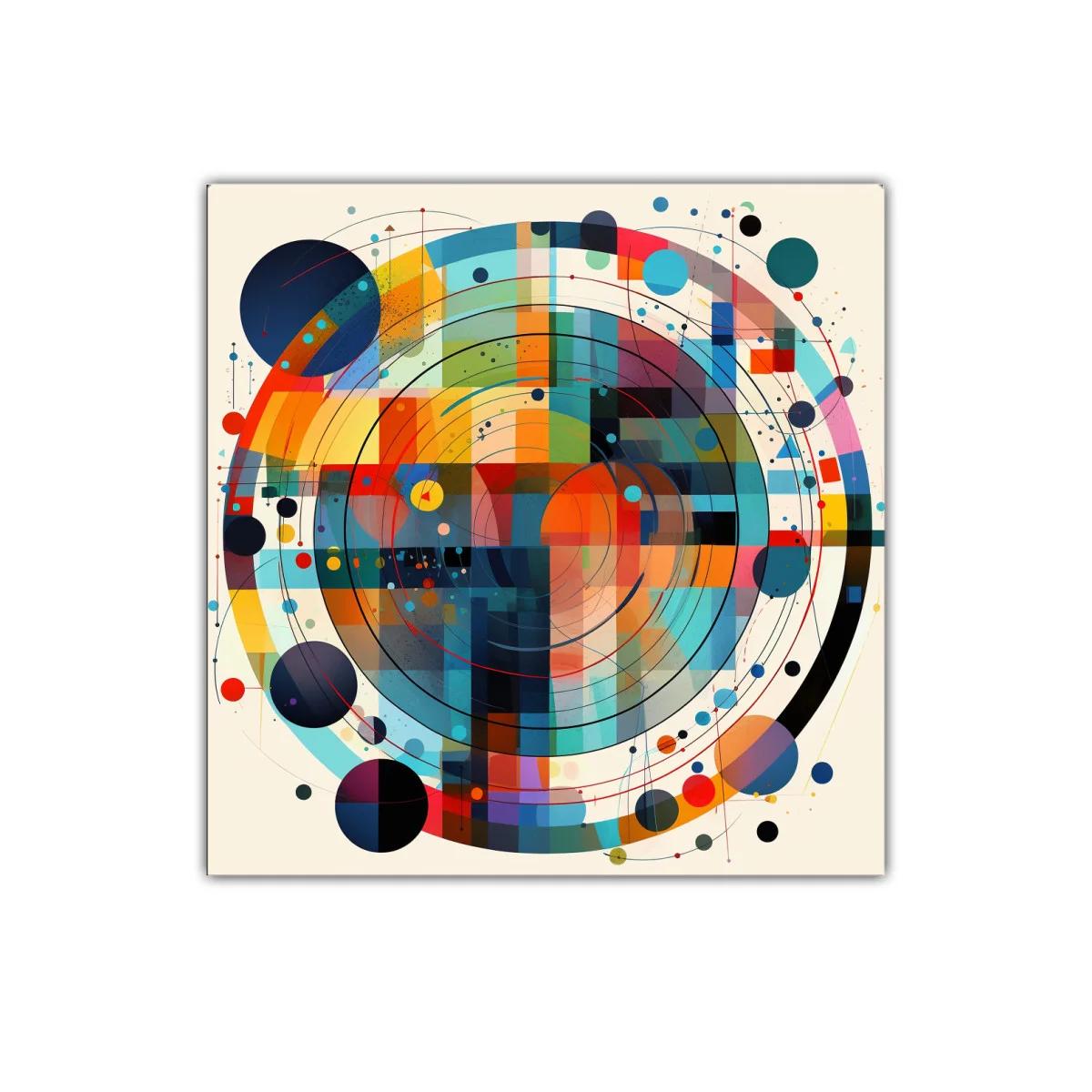 Cuadro abstracto con círculos coloridos y geometría dinámica — imagen principal