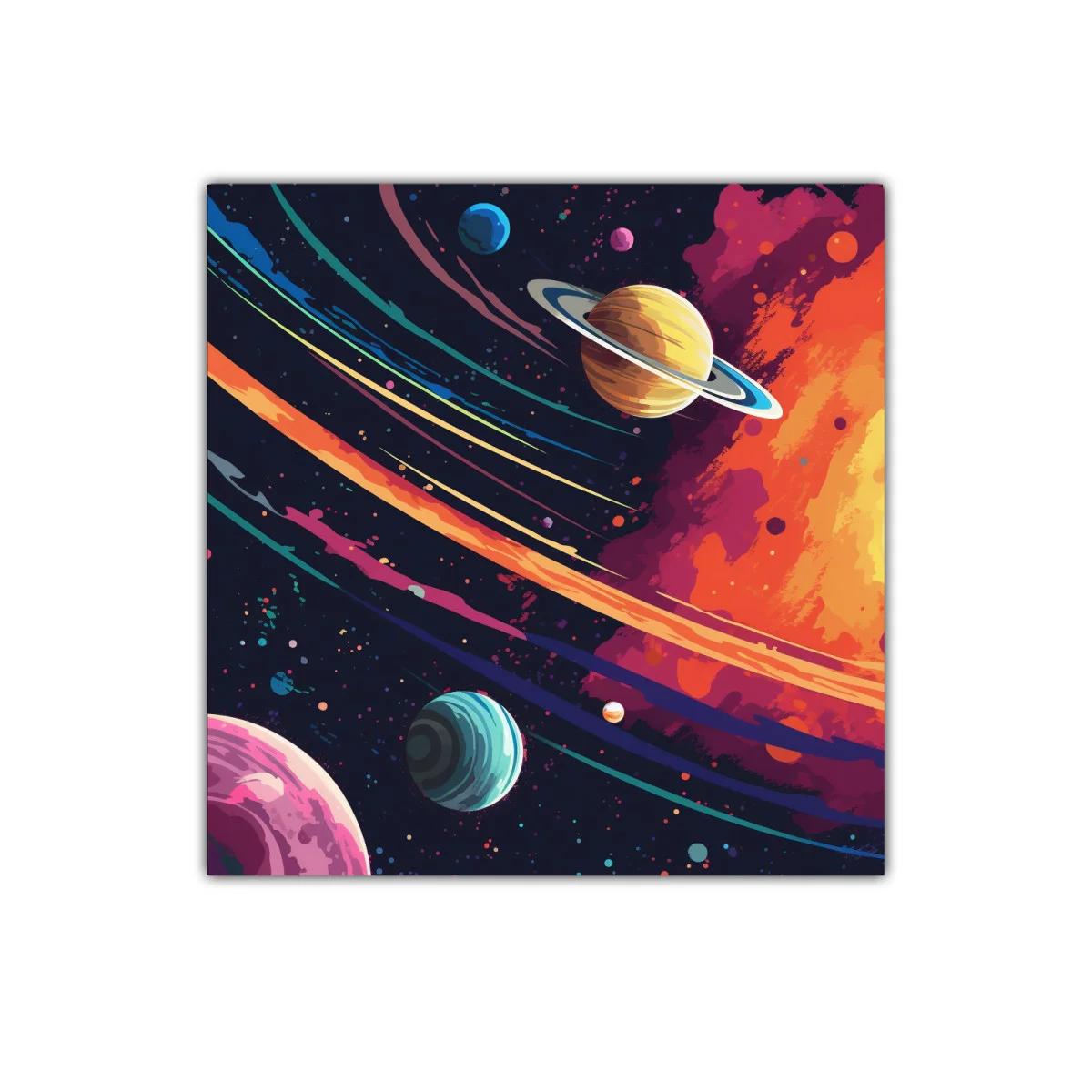 Explosión cósmica con planetas y anillos coloridos — imagen principal
