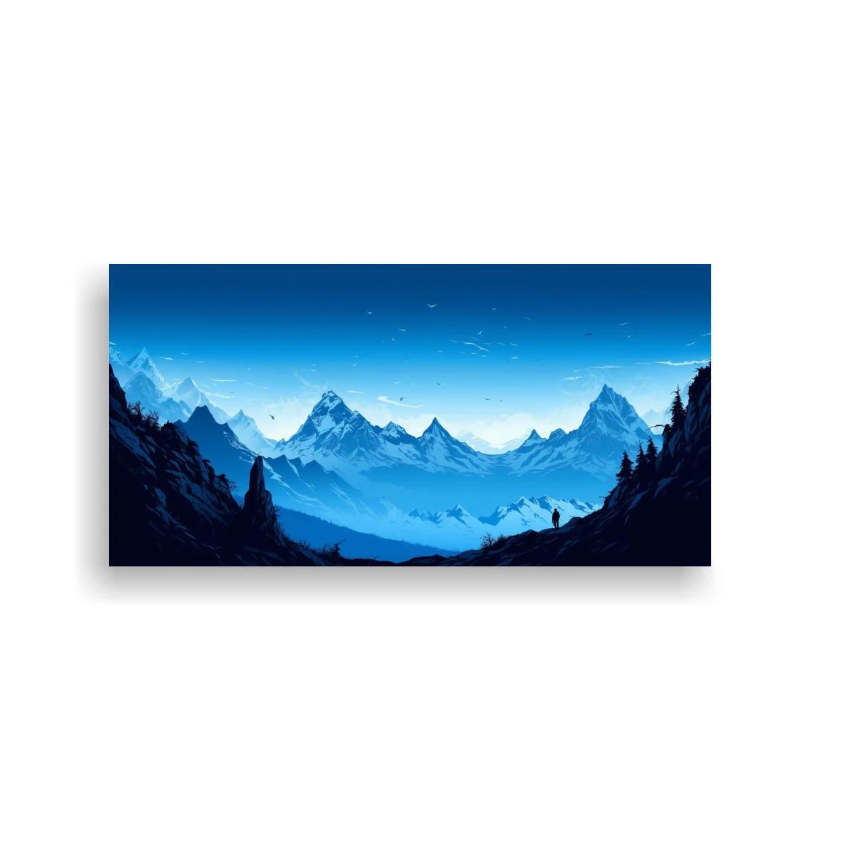 Cuadro cordillera panorámica con valle y bruma azulada