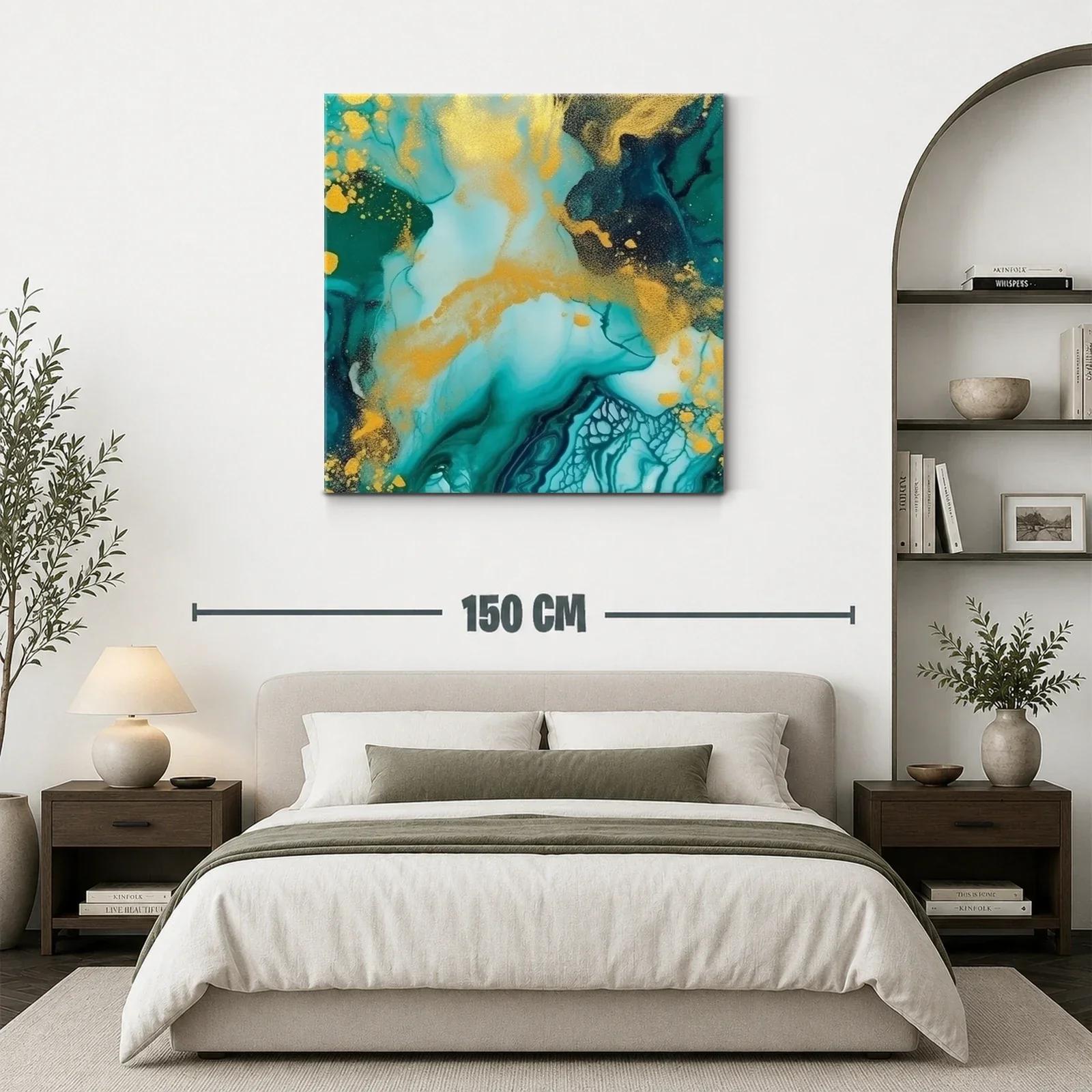 Vida marina abstracta con tonos turquesa y dorados brillantes — miniatura 3