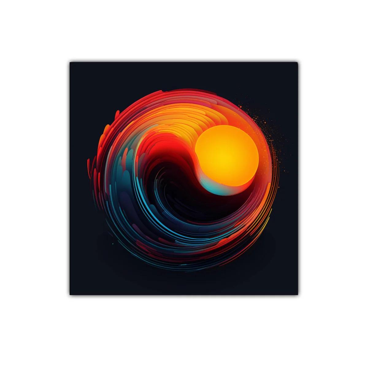 Cuadro circular con vibrantes tonos anaranjados y azules — imagen principal