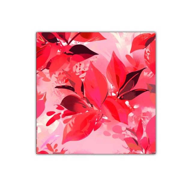 Cuadro decorativo de hojas en tonos rojos vibrantes